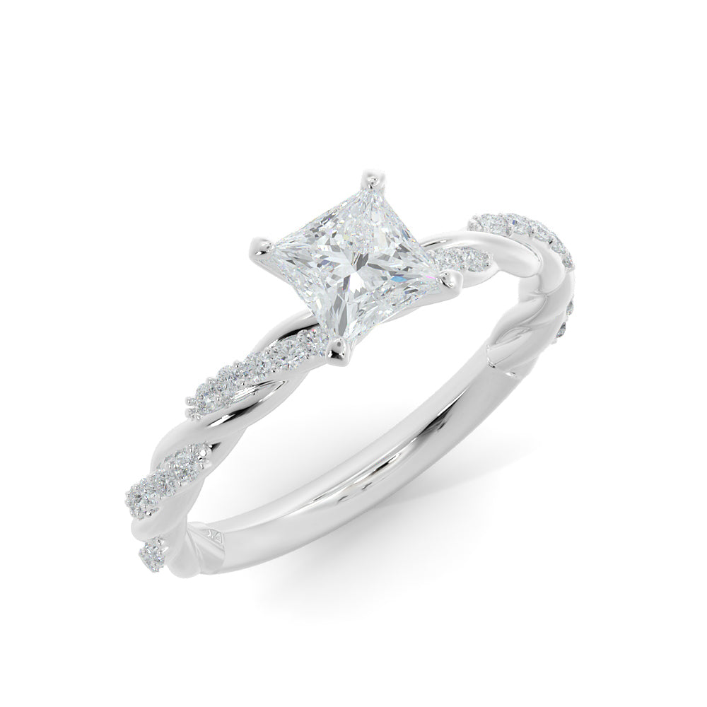 Twisted Shank Natural Princess Diamond Engagement Ring