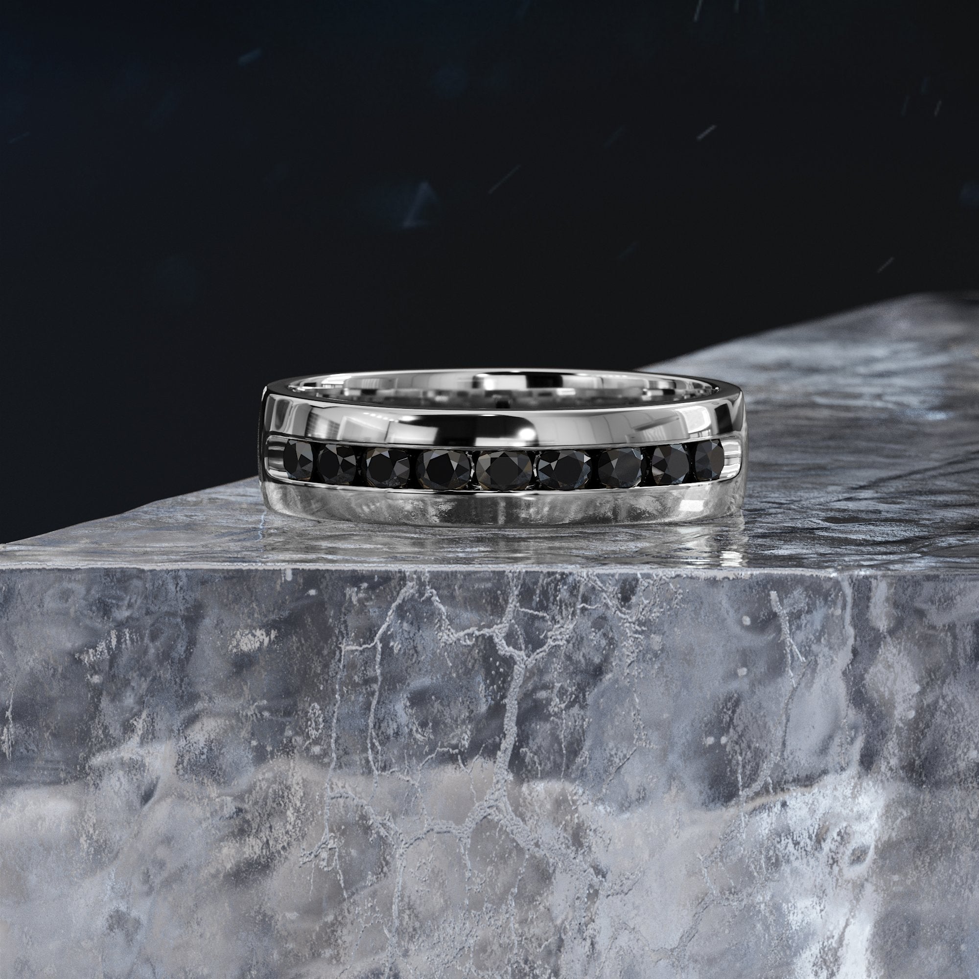Channel Natural Black & White Diamond Ring