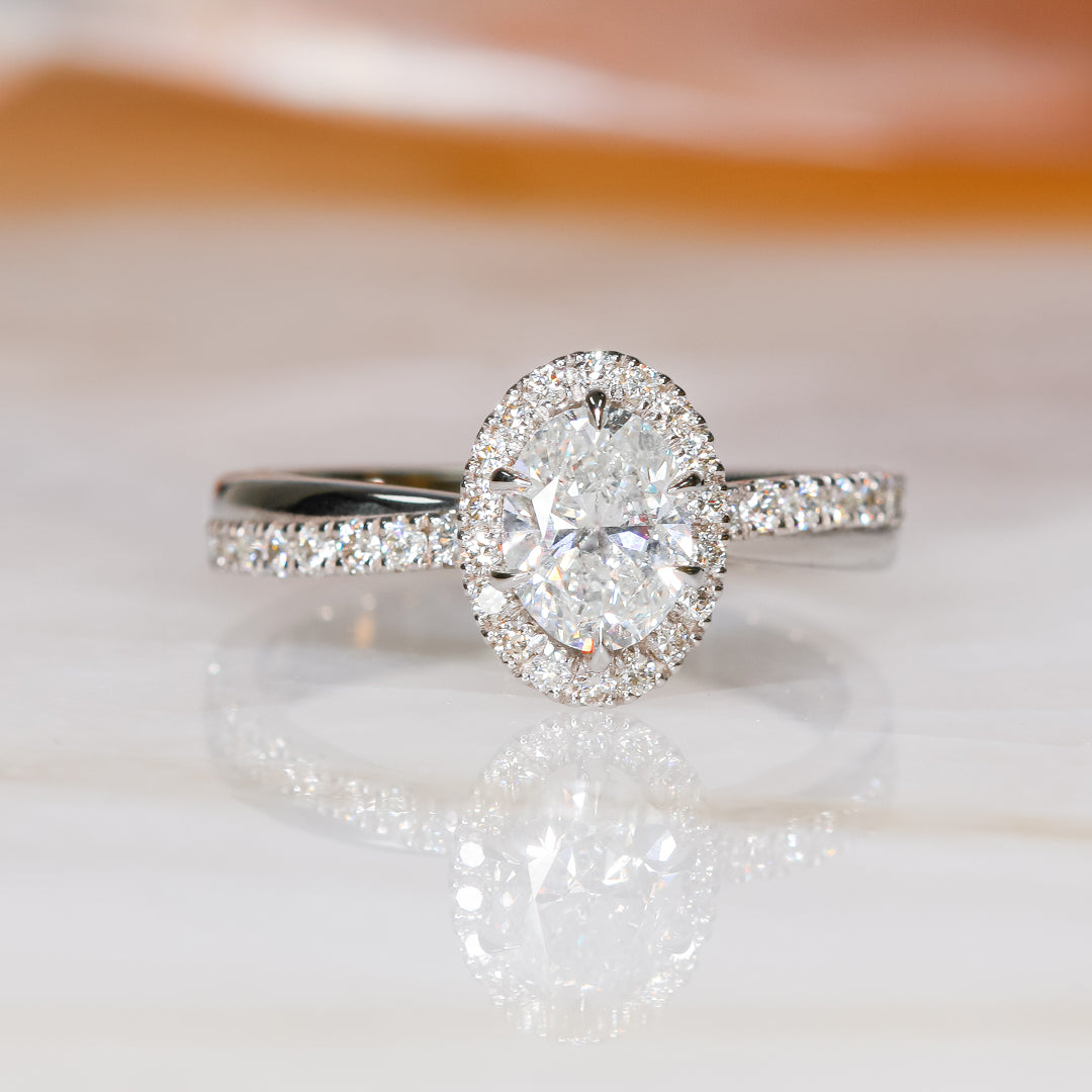 Twisted Shank Natural Oval Diamond Engagement Ring