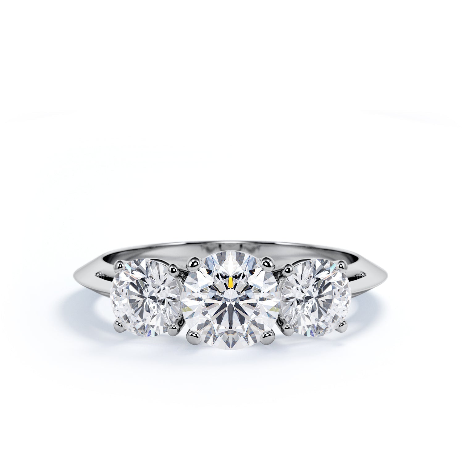 Three Stone Knife Shank Natural Round Diamond Engagement Ring