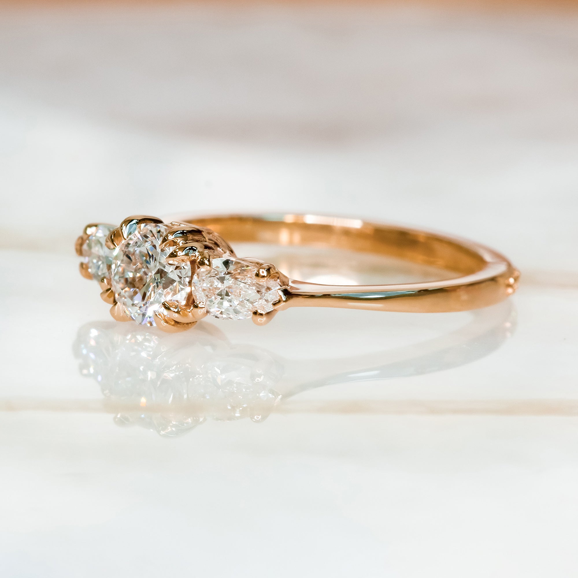 Three Stone Natural Round Diamond Engagement Ring