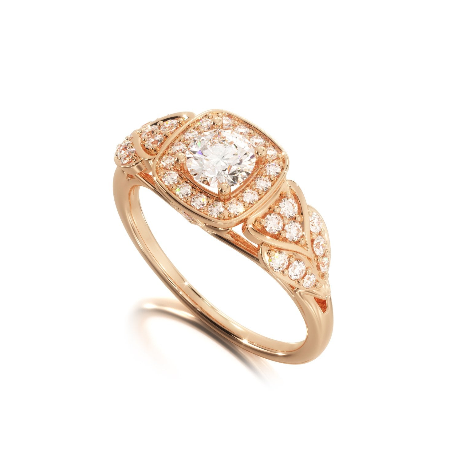 Pav'e Natural Round Diamond Engagement Ring