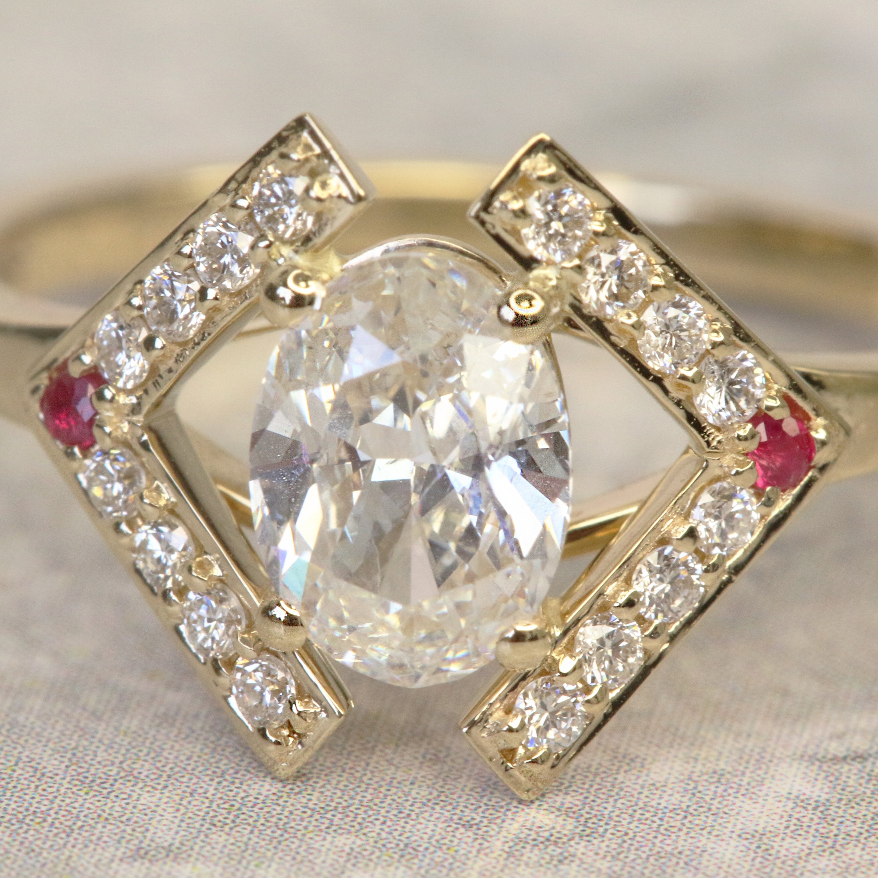Multi Stone Natural Oval Diamond Engagement Ring