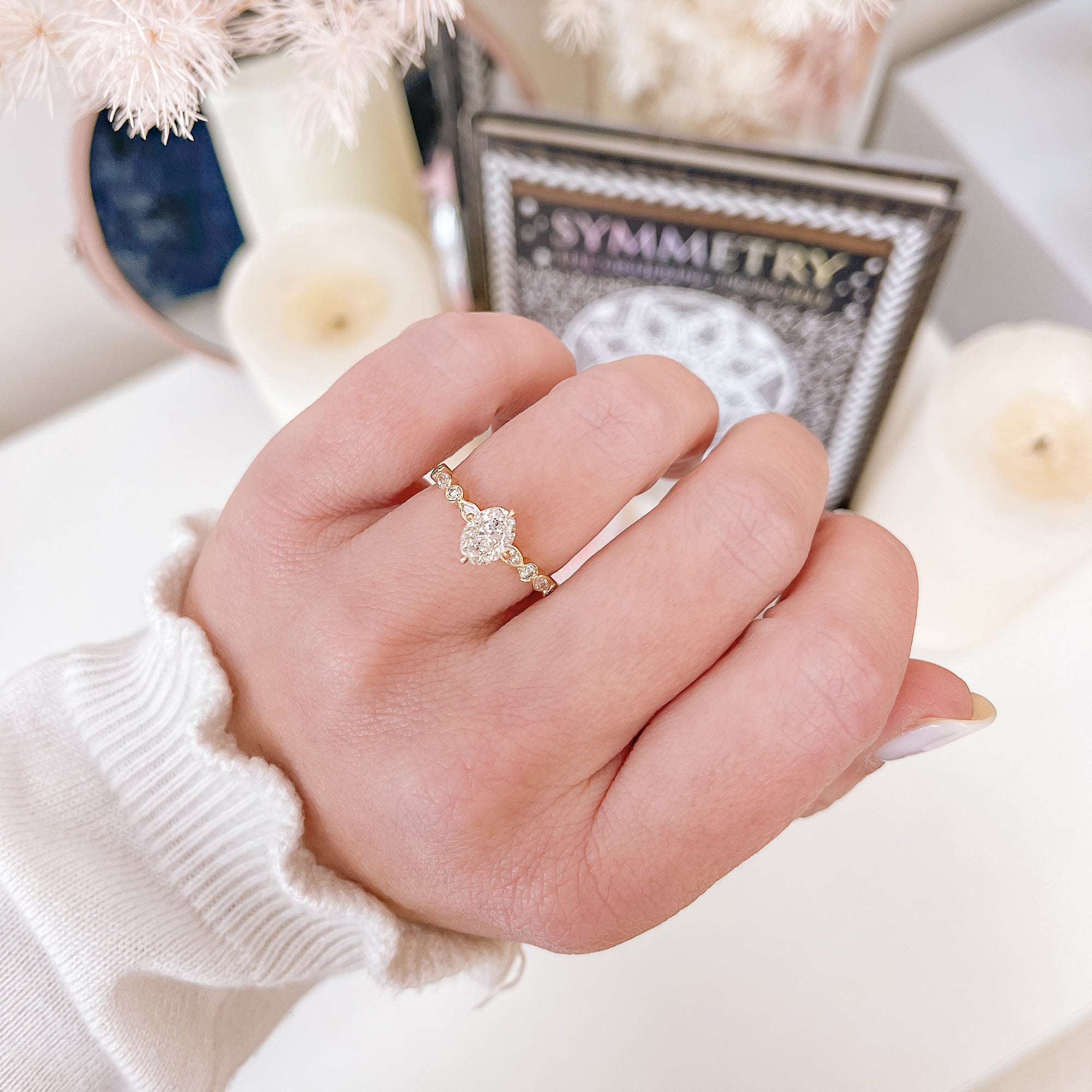 Hidden halo Natural Oval Diamond Engagement Ring