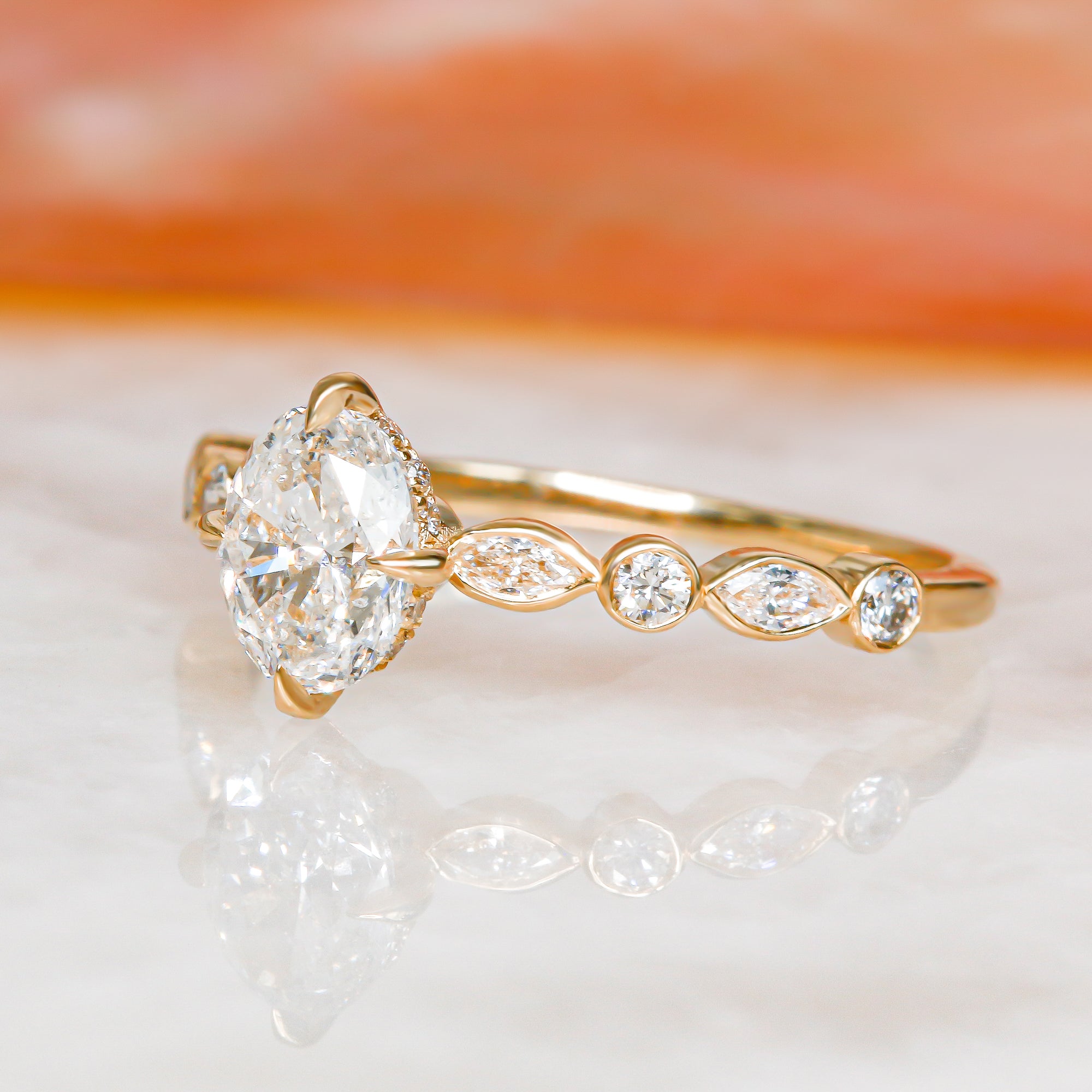 Hidden halo Natural Oval Diamond Engagement Ring