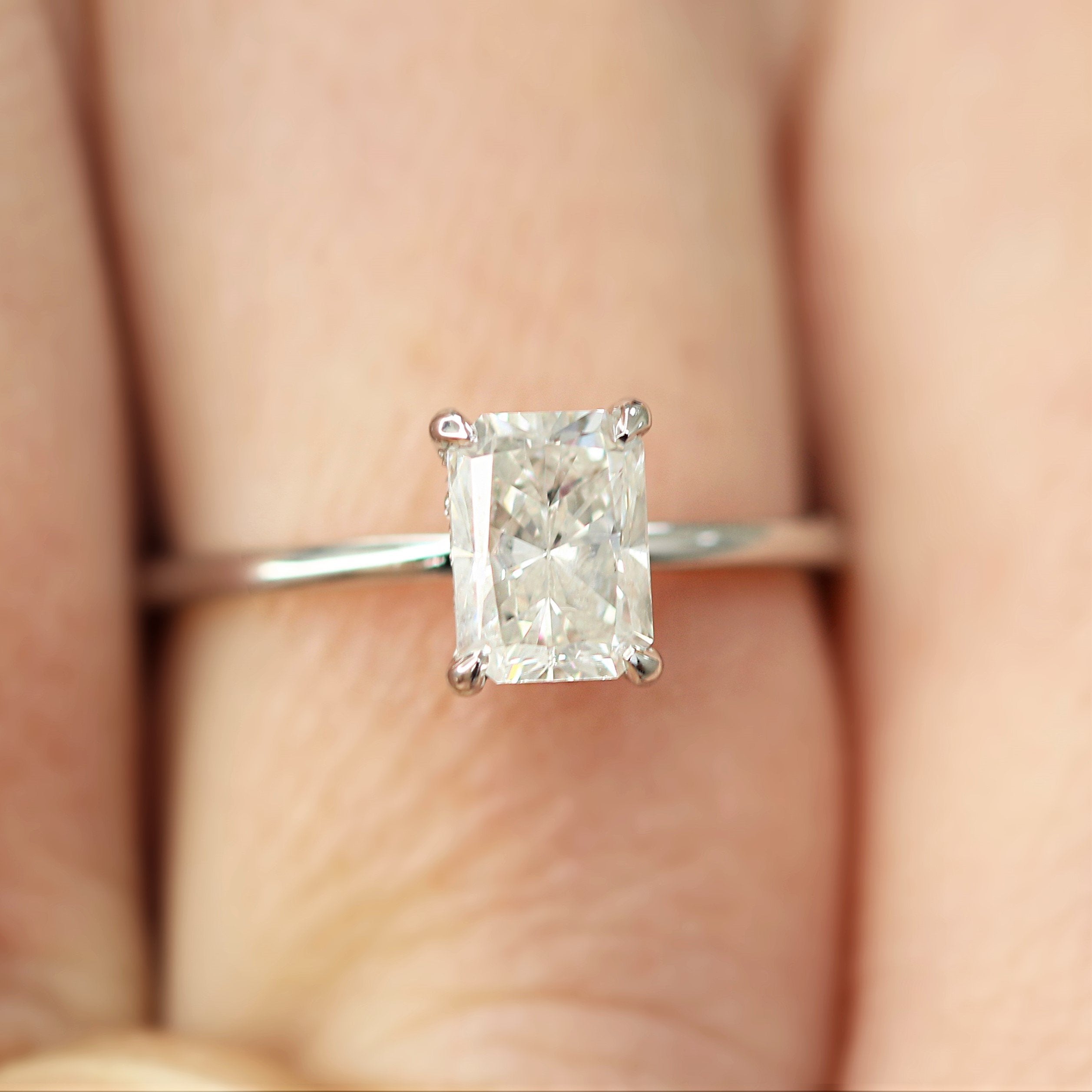 Hidden Halo Natural Radiant Diamond Engagement Ring
