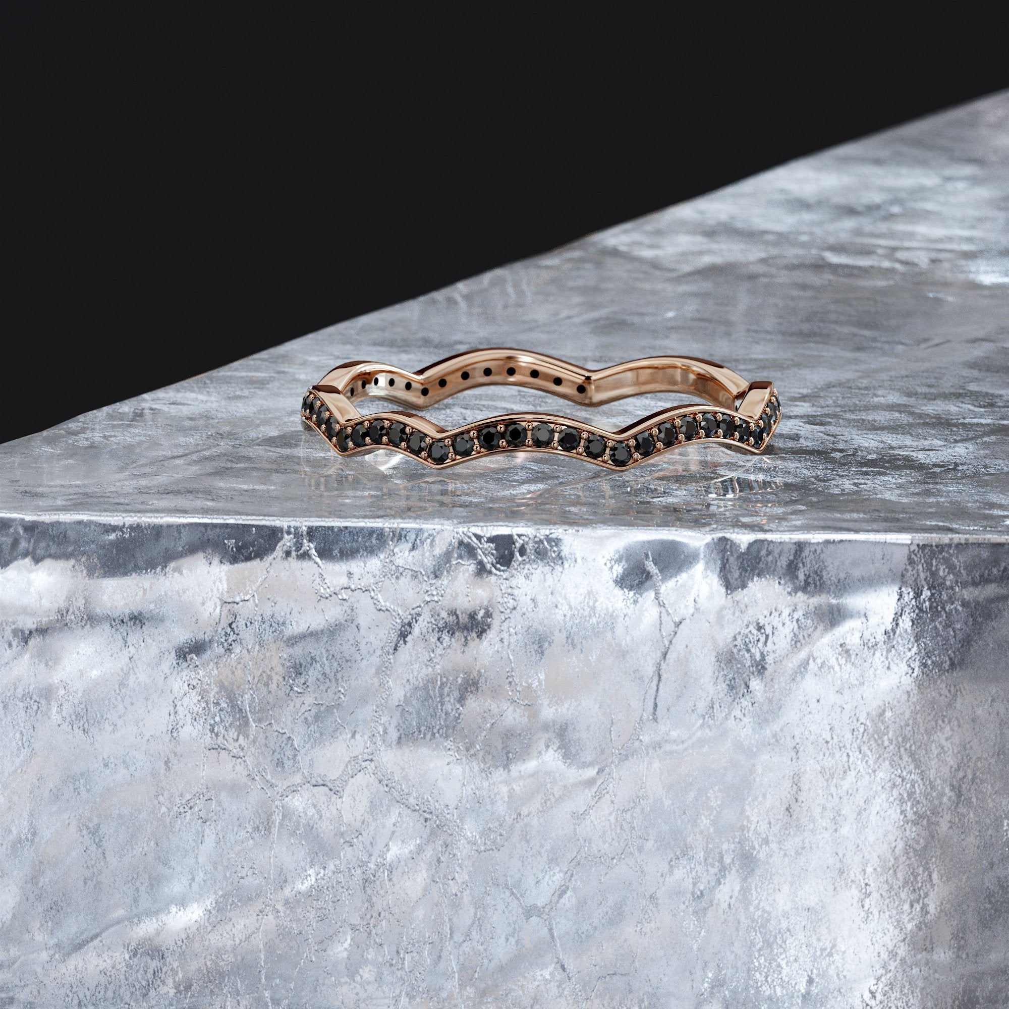 Event Horizon - Wavey Natural Black Diamond Ring