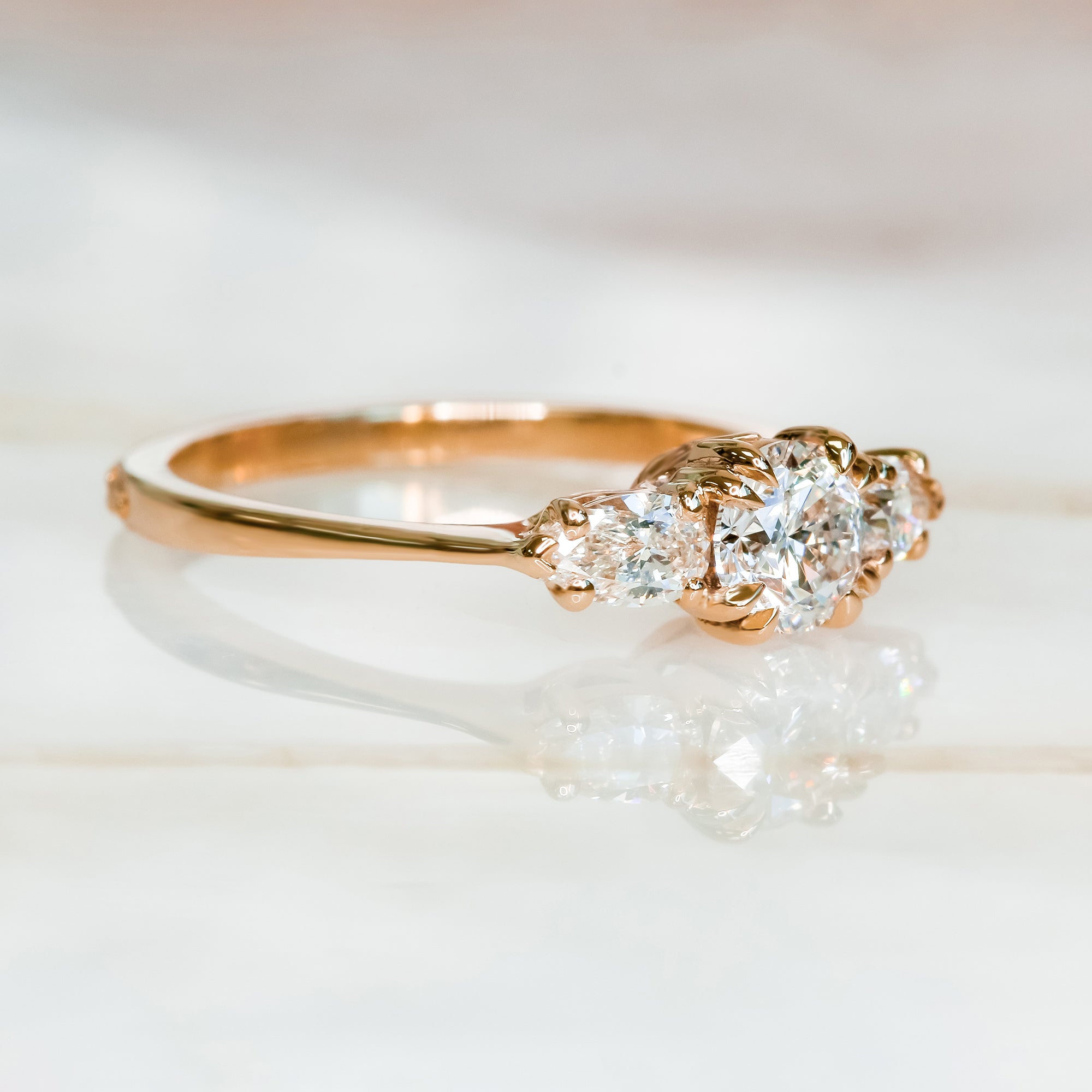 Three Stone Natural Round Diamond Engagement Ring