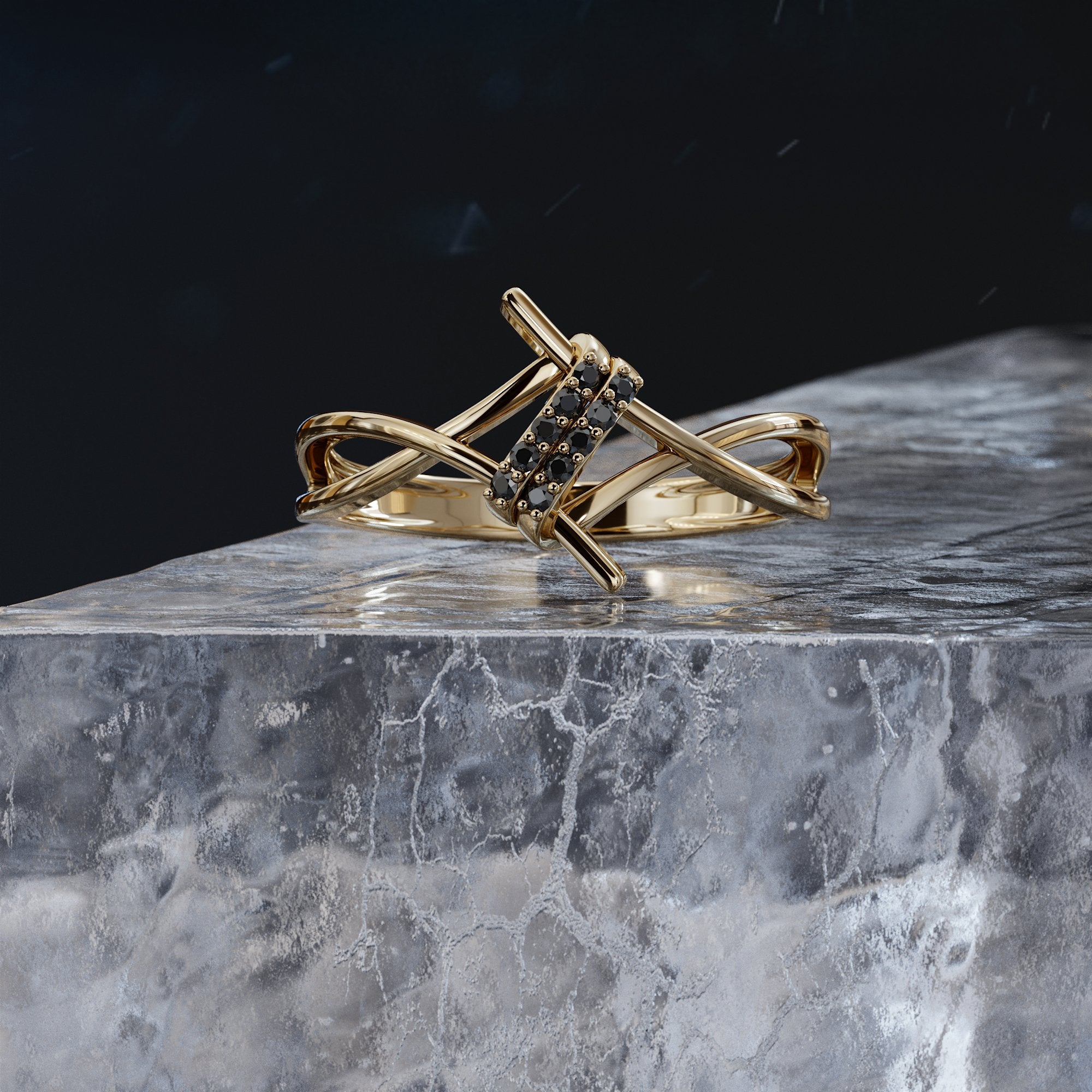 Barbed Natural Black Diamond Ring