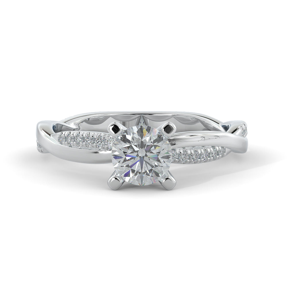Twisted Shank Natural Round Diamond Engagement Ring in White Gold