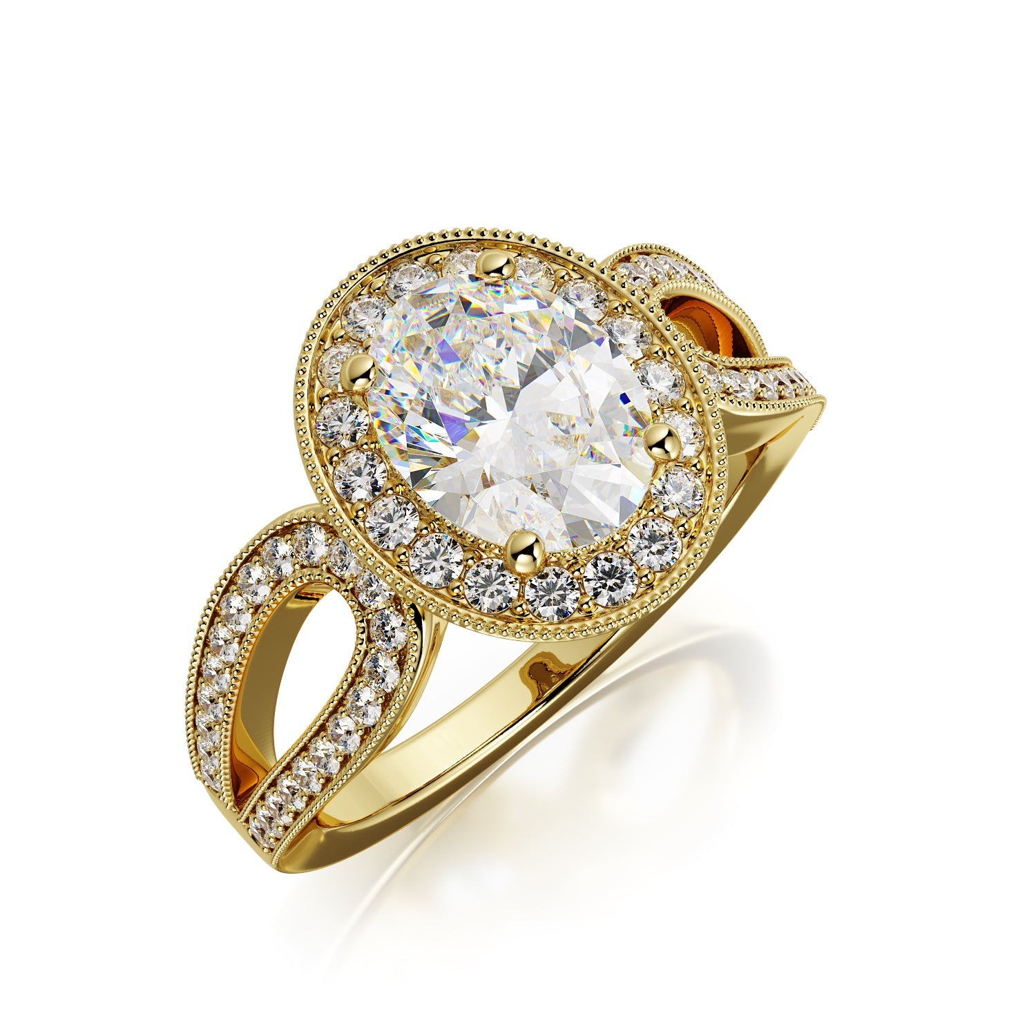 Art Deco Split Shank Natural Oval Diamond Engagement Ring