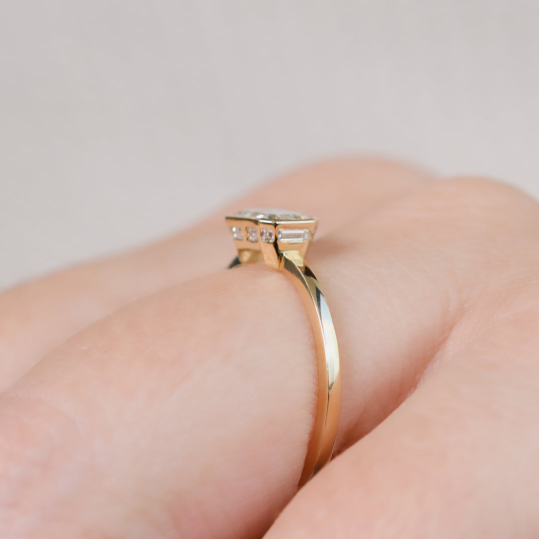 East West Natural Emerald Cut Diamond Engagement Ring