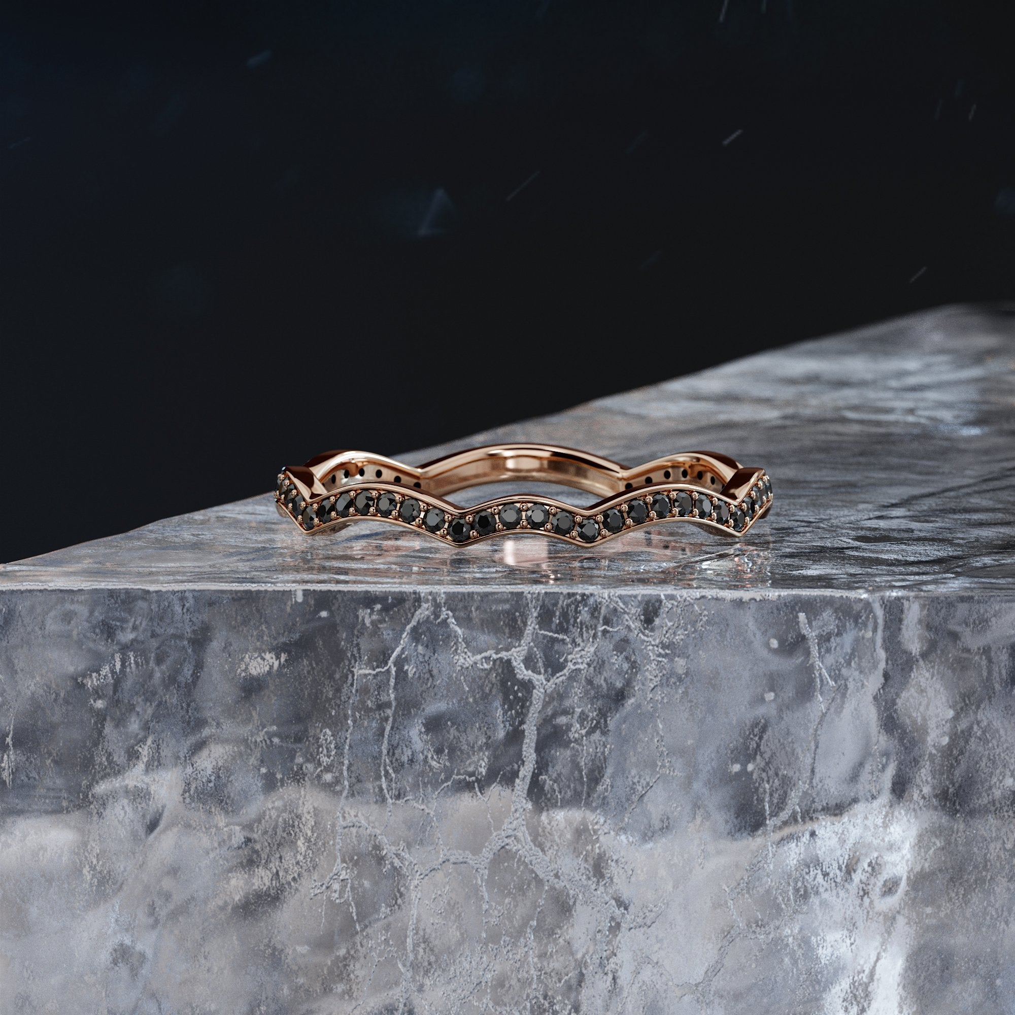 Event Horizon - Wavey Natural Black Diamond Ring