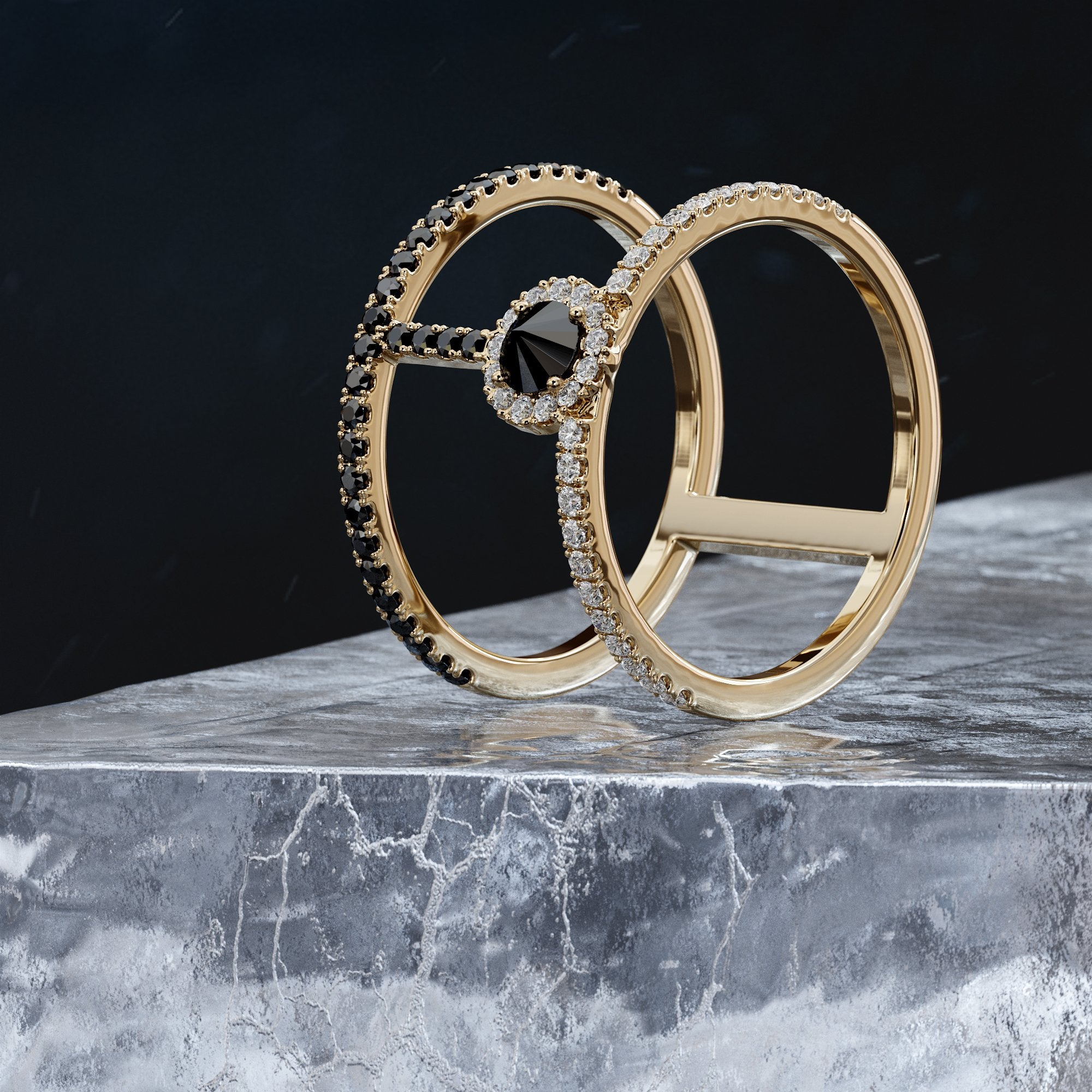 Unique Natural Black & White Round Diamond Ring