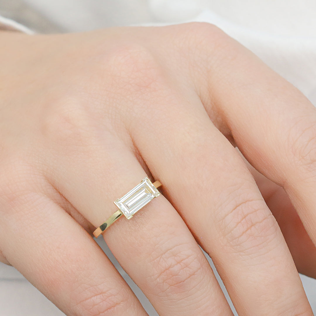 Semi Bezel Natural East-West Baguette Cut Diamond Engagement Ring