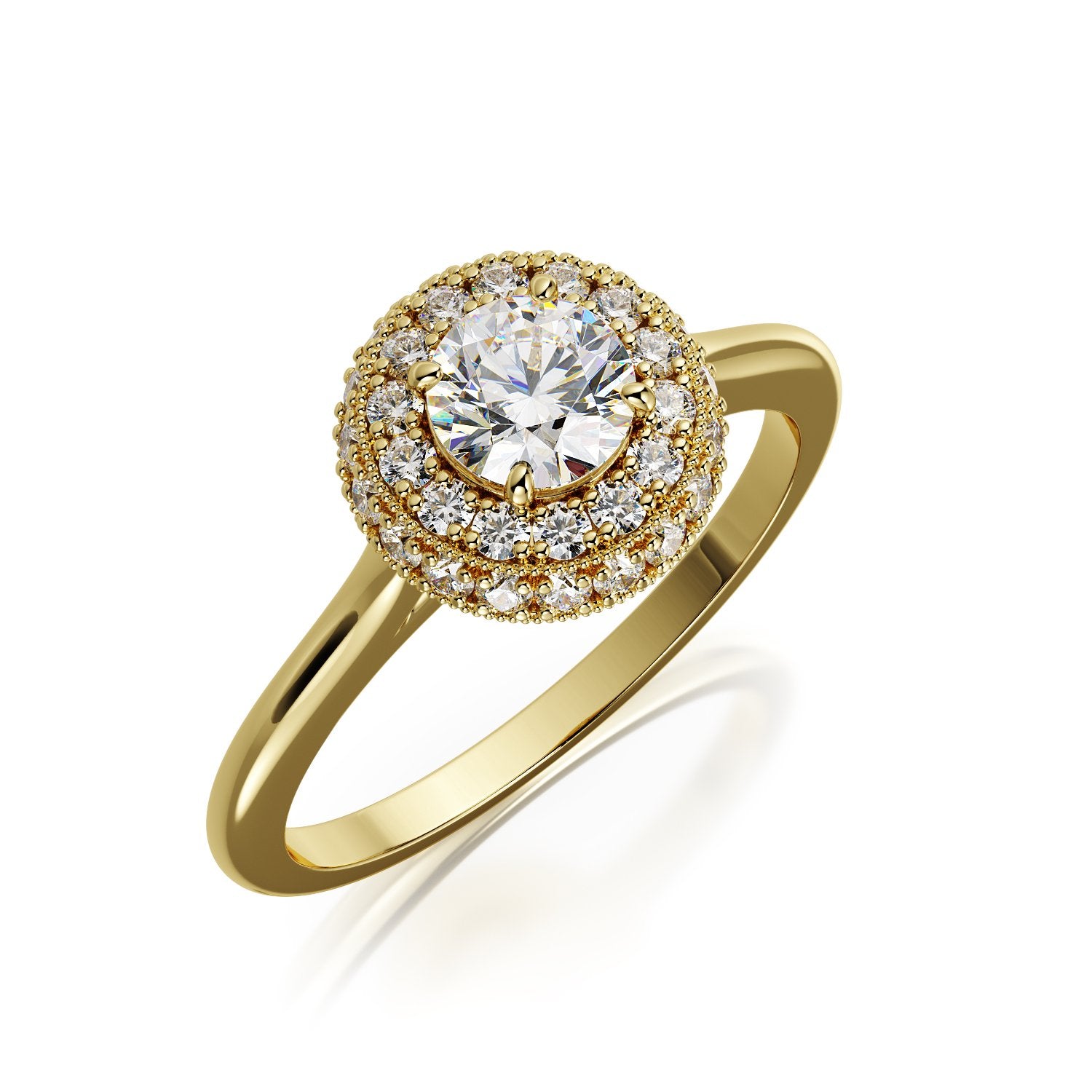 3-row halo Natural Round Diamond Engagement Ring