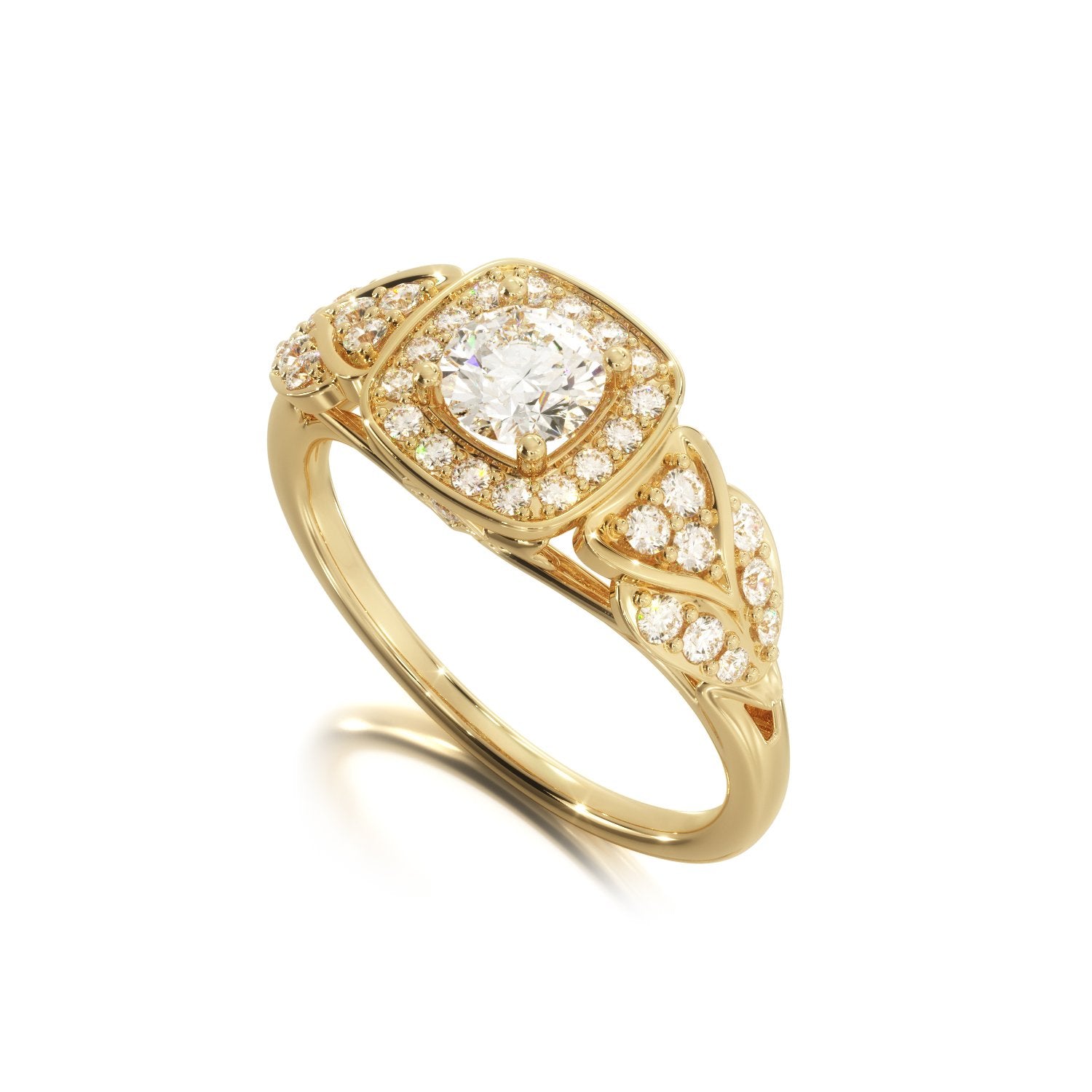 Pav'e Natural Round Diamond Engagement Ring