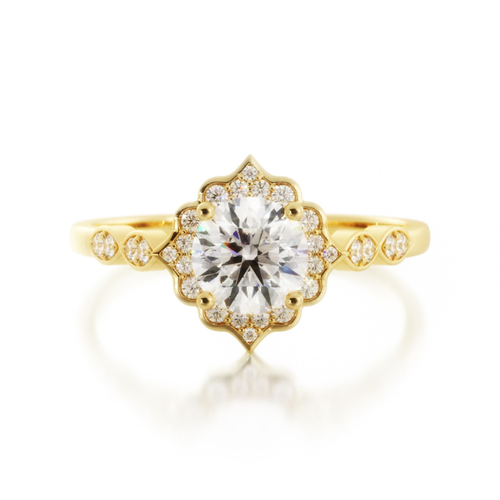 Decorative Halo Natural Round Diamond Engagement Ring