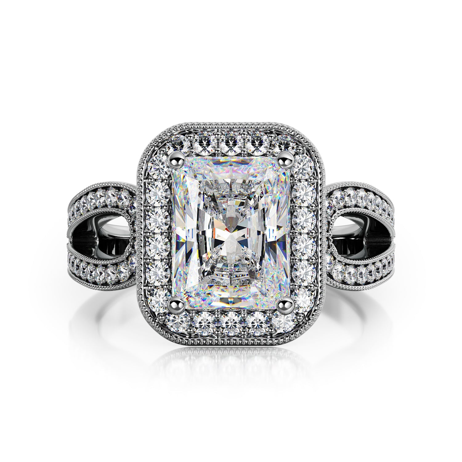 Art Deco Split Shank Natural Radiant Diamond Engagement Ring
