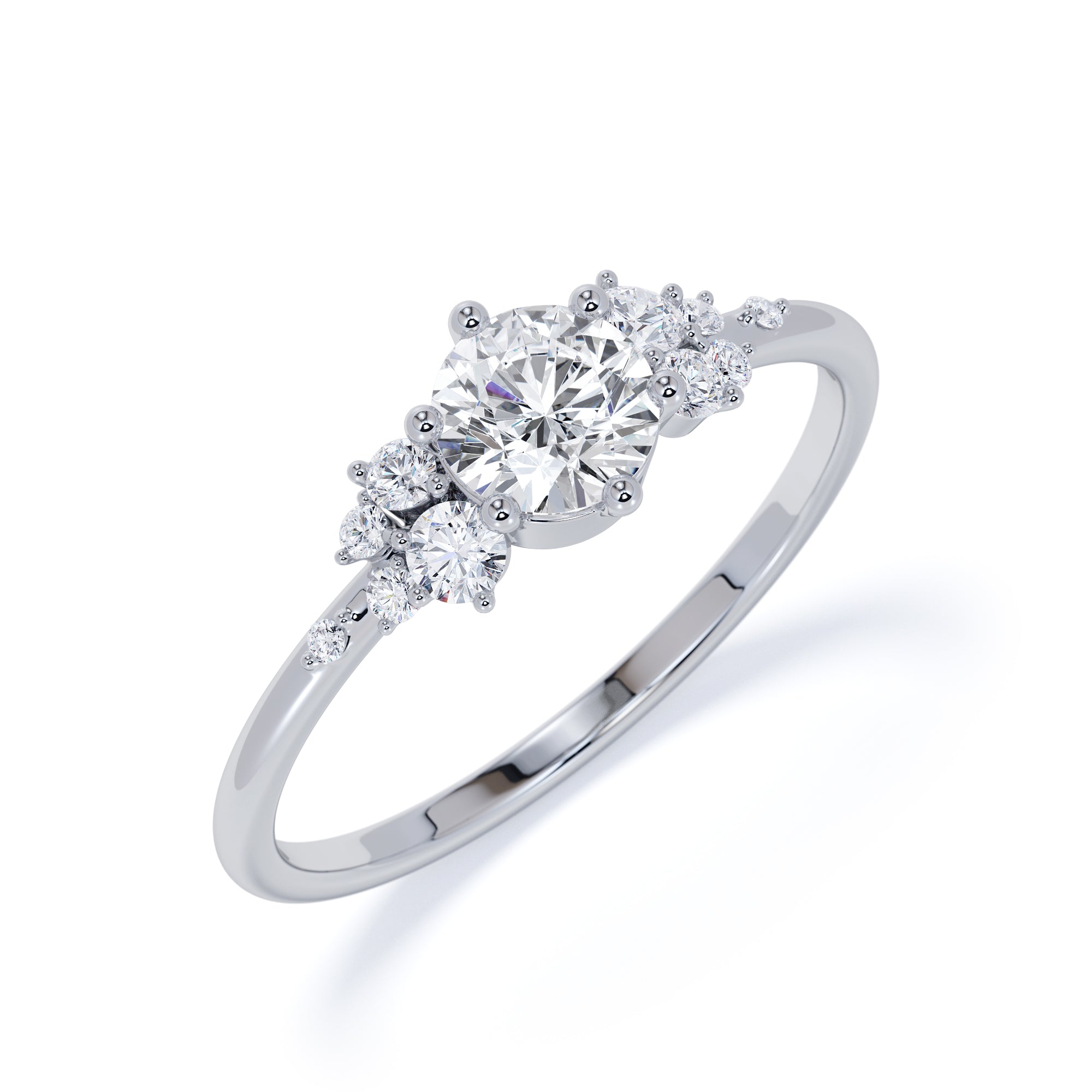 Cluster Natural Round Diamond Engagement Ring