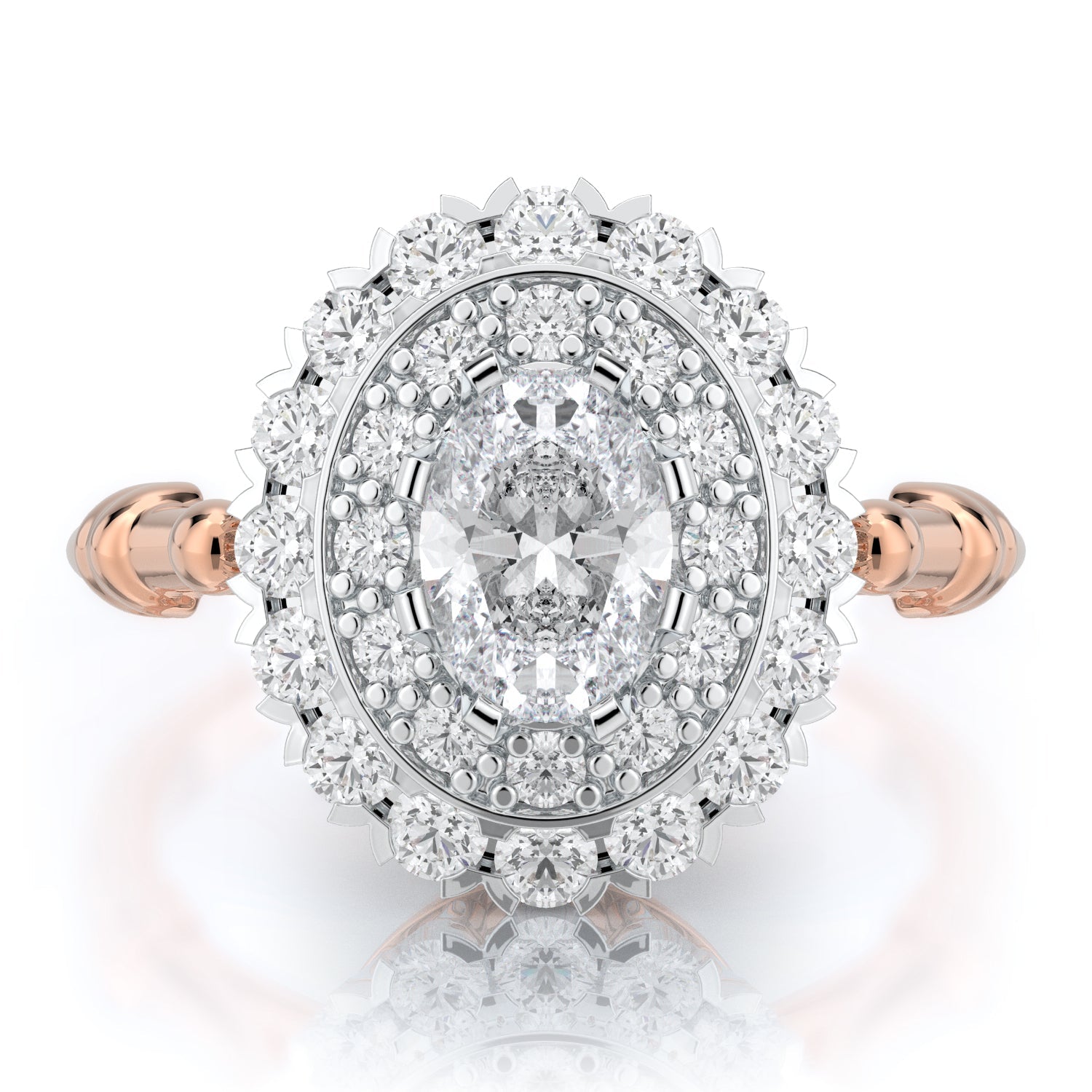 Double Halo Diana Ring Natural Oval Diamond Engagement Ring
