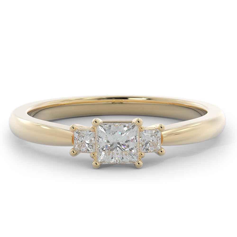 Three Stone Square Natural Princess Diamond Engagement Ring in Yellow Gold