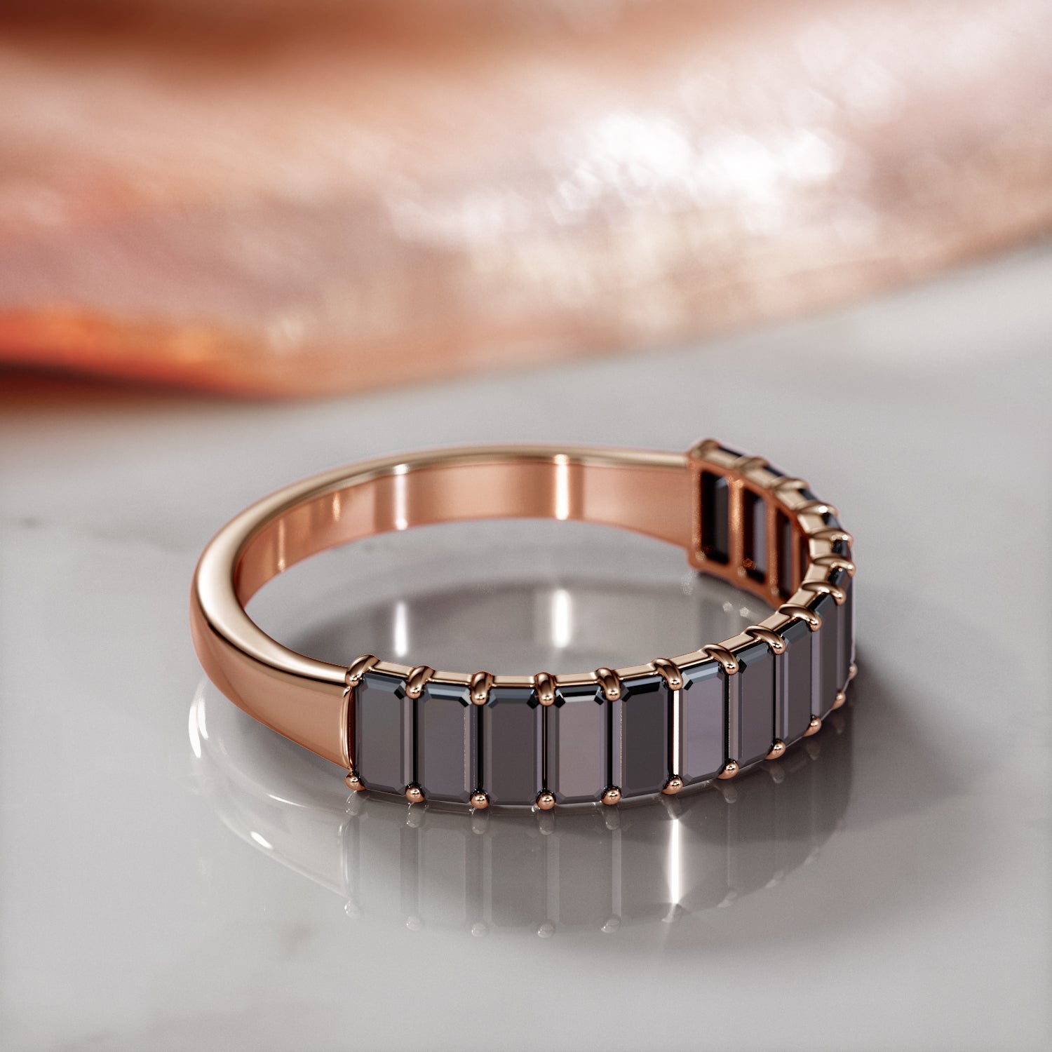 Invisible Natural Black Diamond Engagement Ring in Rose Gold