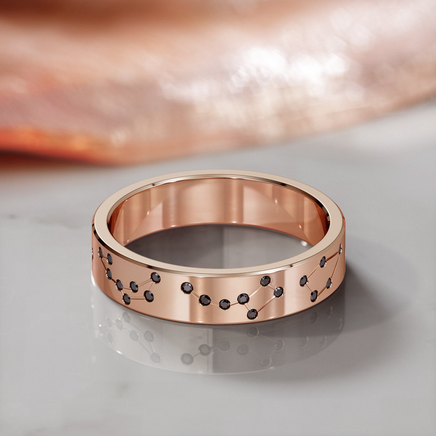 Celestial Natural Black Diamond Wedding Band For Him
