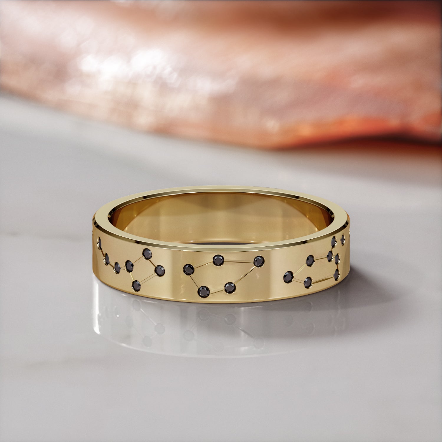 Celestial Natural Black Diamond Wedding Band For Him