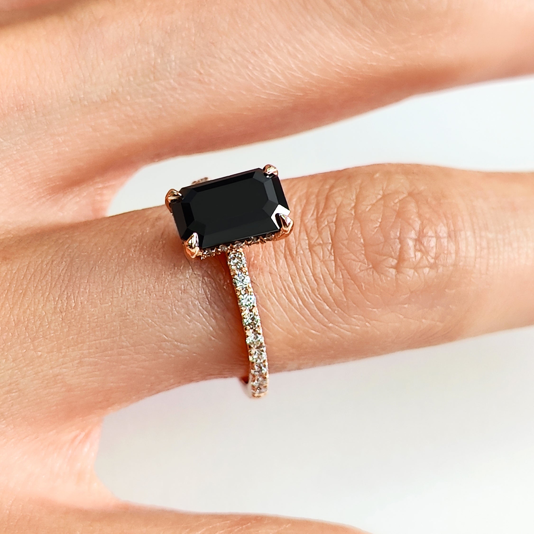 2.2 Carats  Natural Black Diamond Emerald Cut Engagement Ring