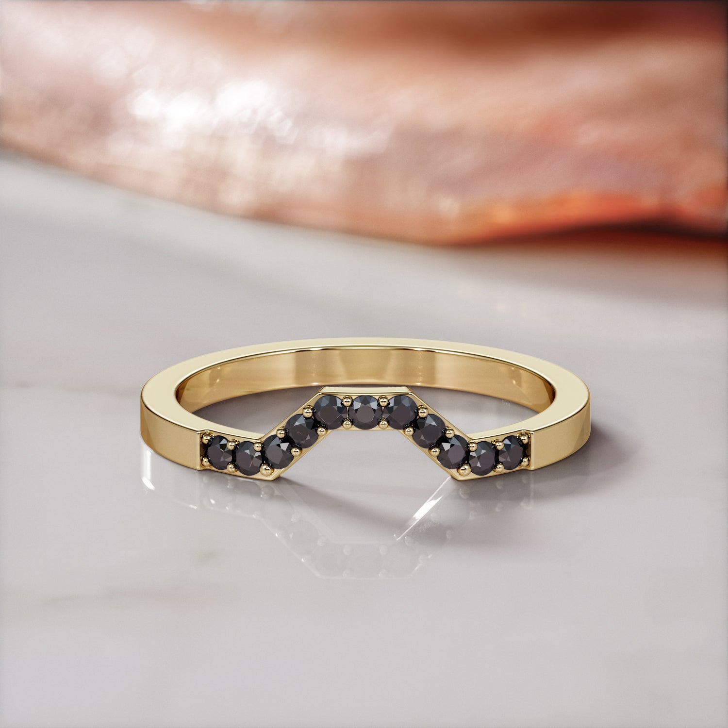 Geometric Natural Black Diamond Matching Wedding Band