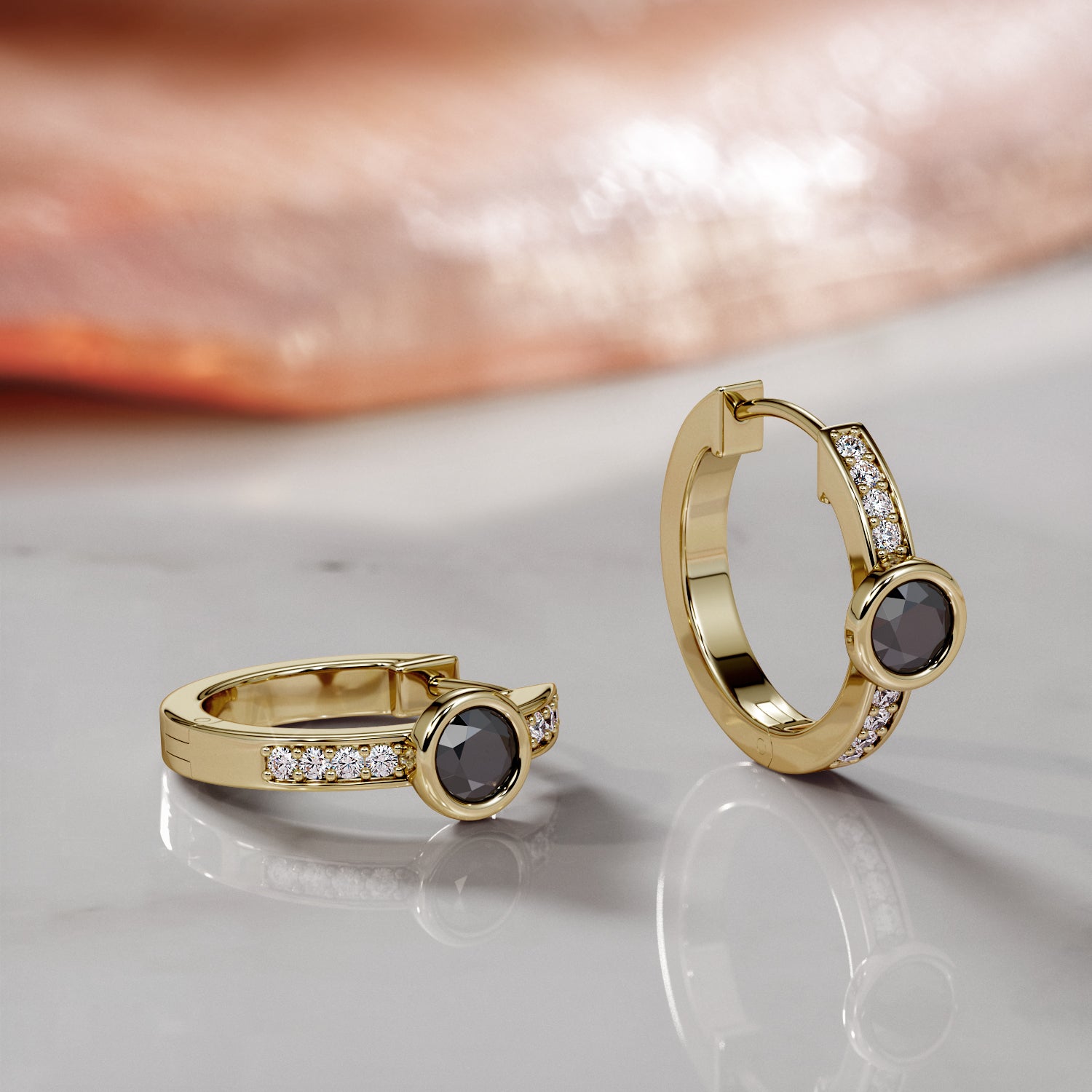0.5 Carat Art-Deco Natural Black Diamond Hoop Earrings