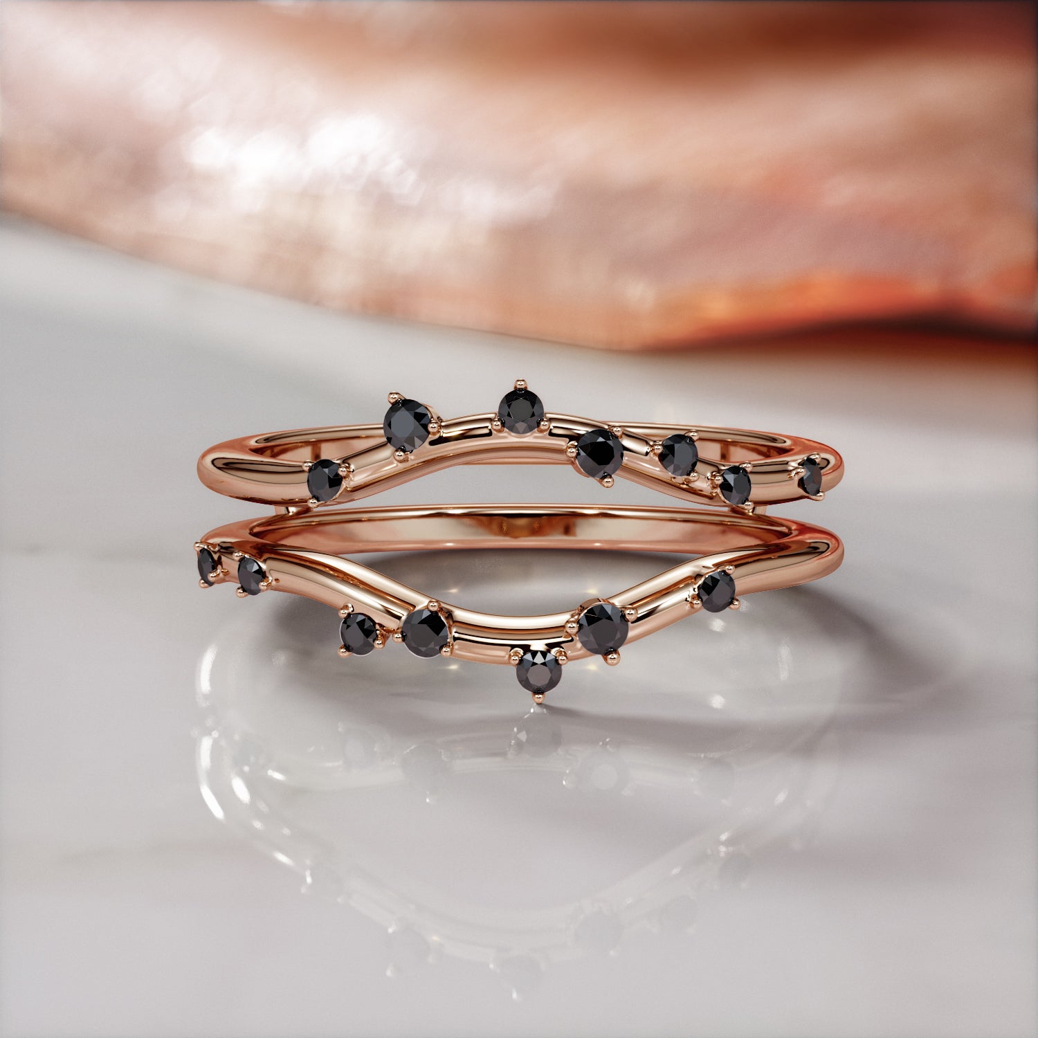 Double Band Natural Black Diamond Wedding Band