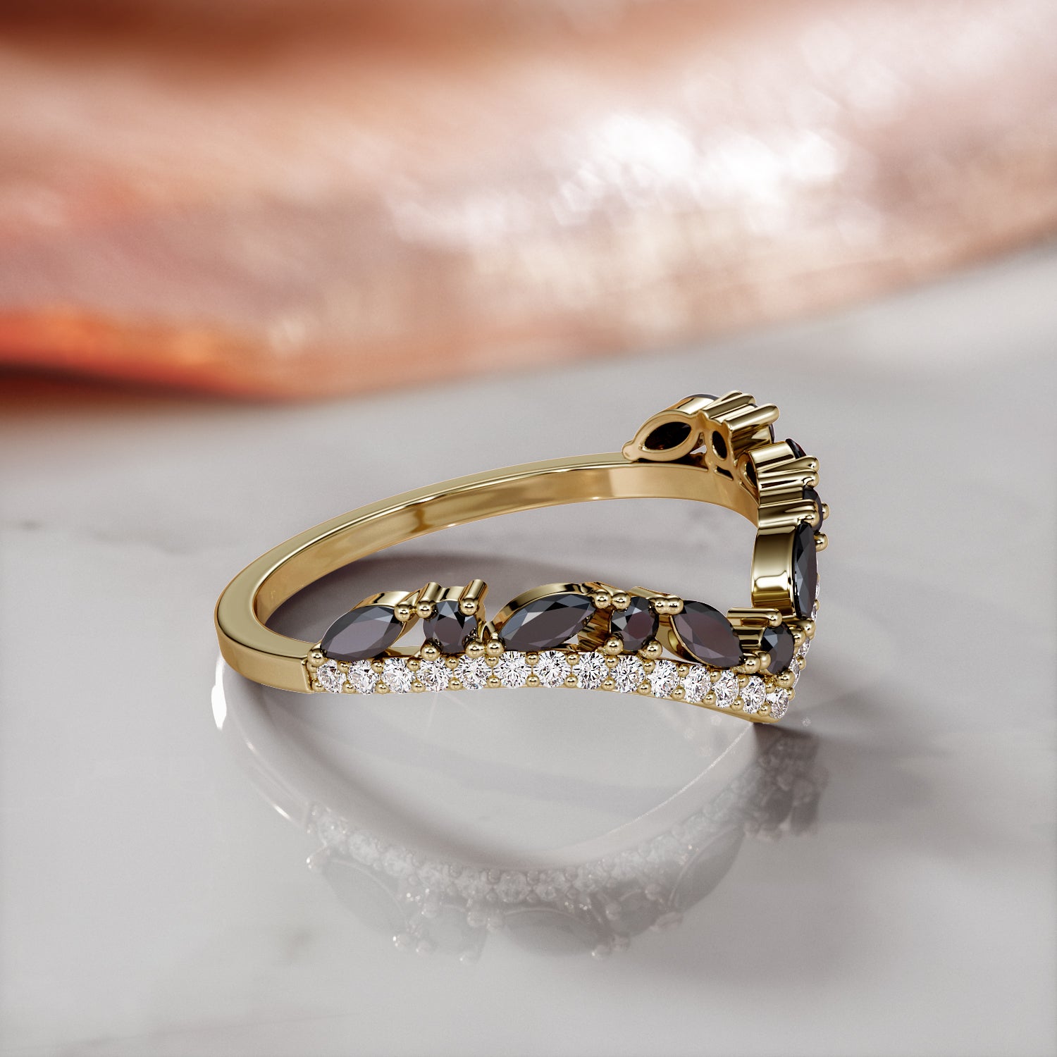 1.2 Carats Round & Marquise Black Diamond Wedding Band