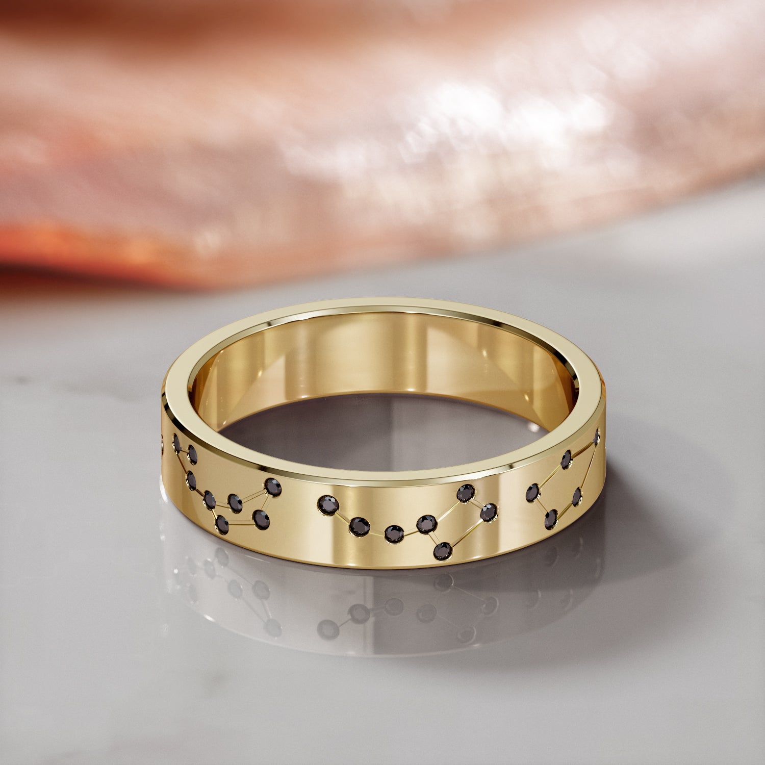 Celestial Natural Black Diamond Wedding Band For Him