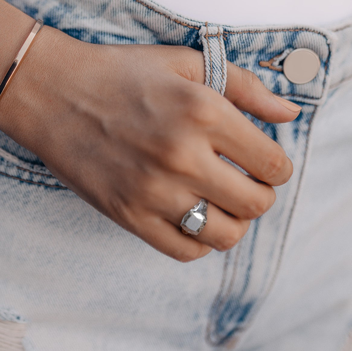 14K Diamond Shaped Signet Ring For Women