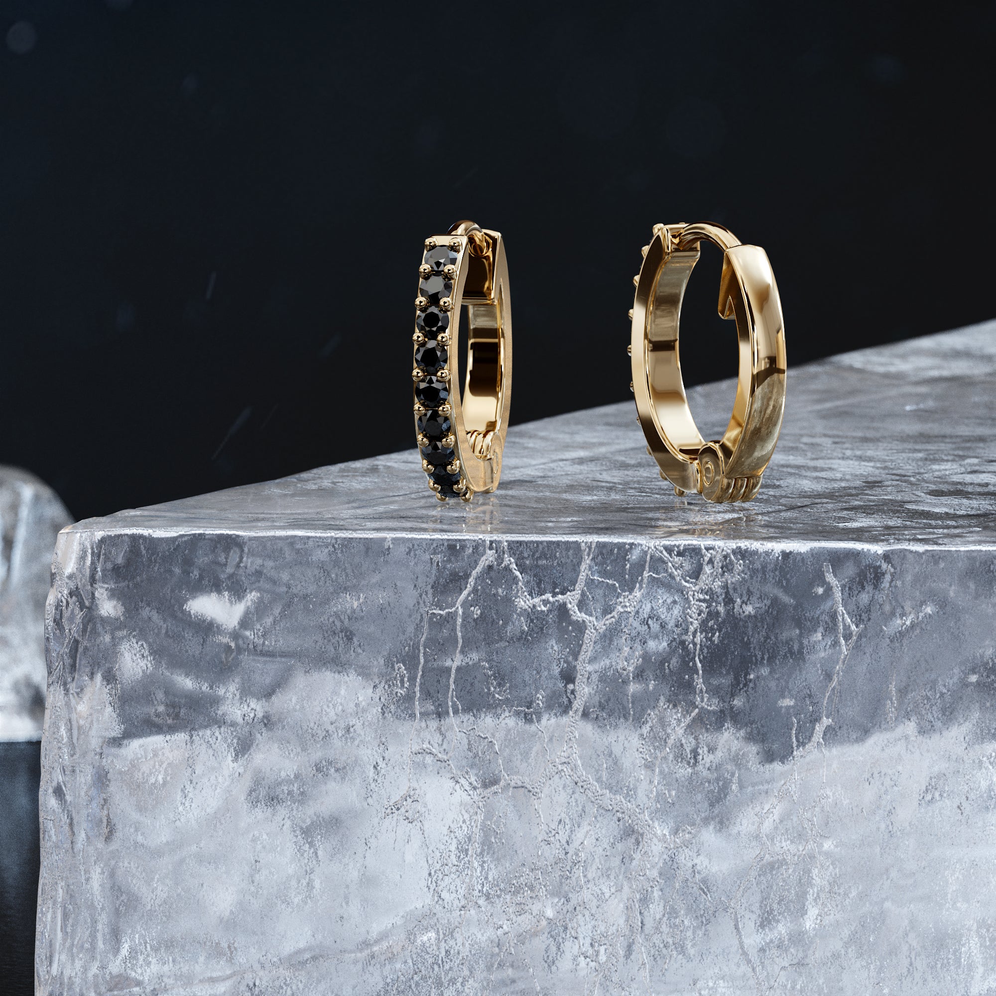 Unique Hoop Natural Black Diamonds White Gold Alternative Earrings