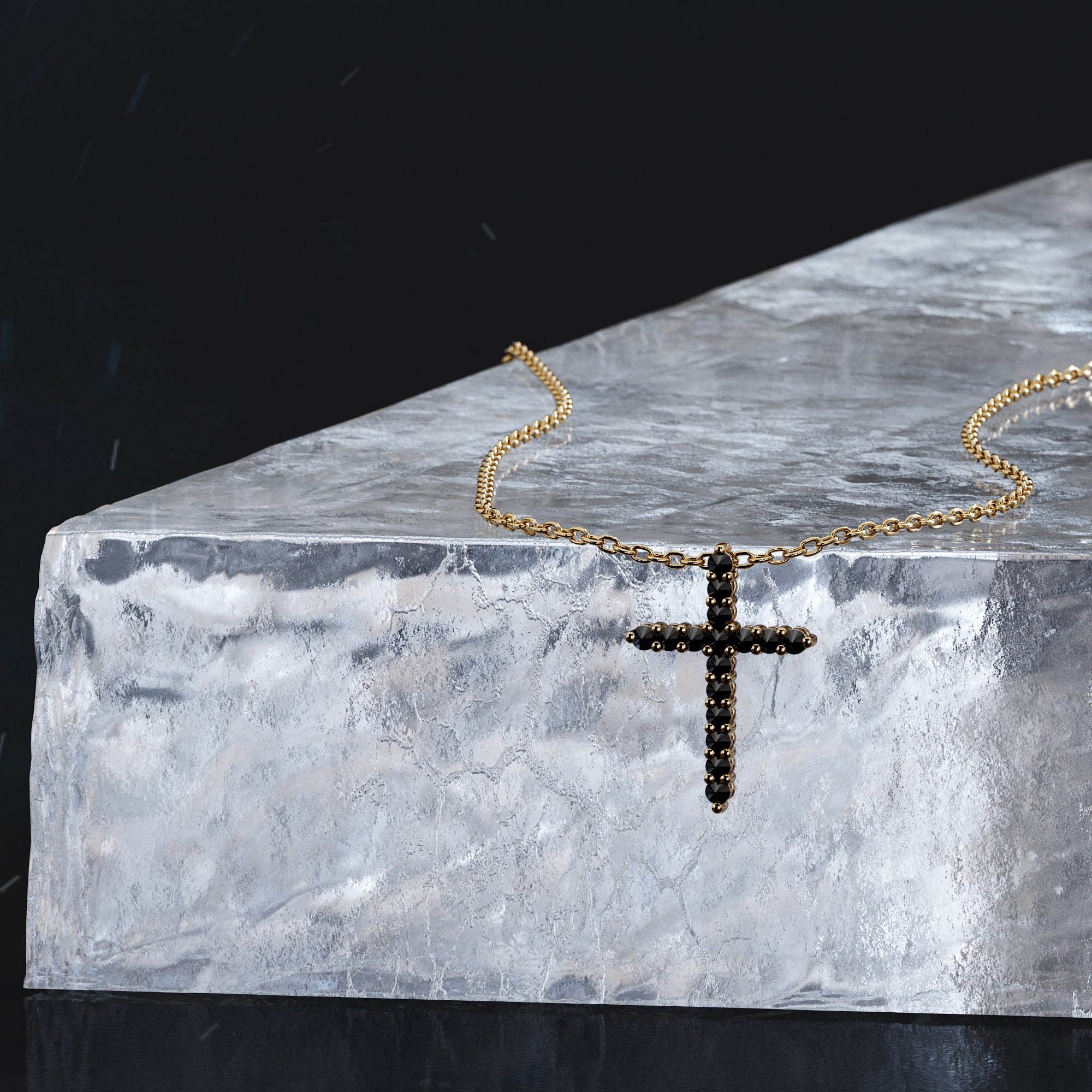 Cross Natural Black Diamond Alternative Pendant with a White Necklace