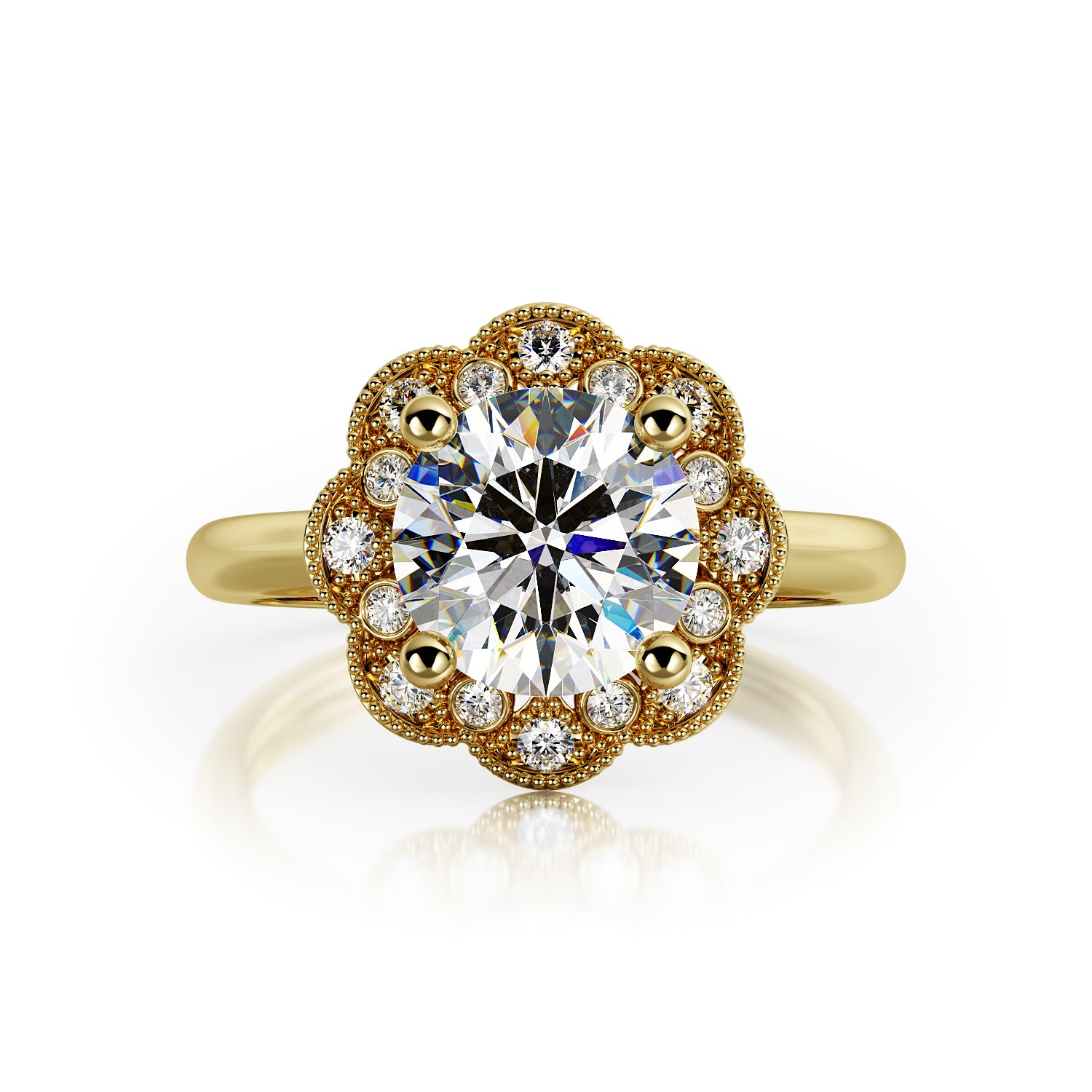 Twilight - Decorative Halo Natural Round  Diamond Engagement Ring