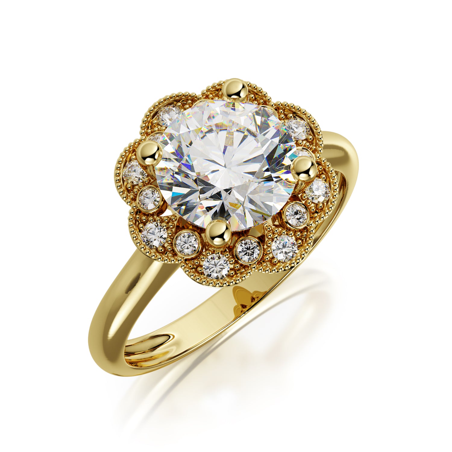 Twilight - Decorative Halo Natural Round  Diamond Engagement Ring