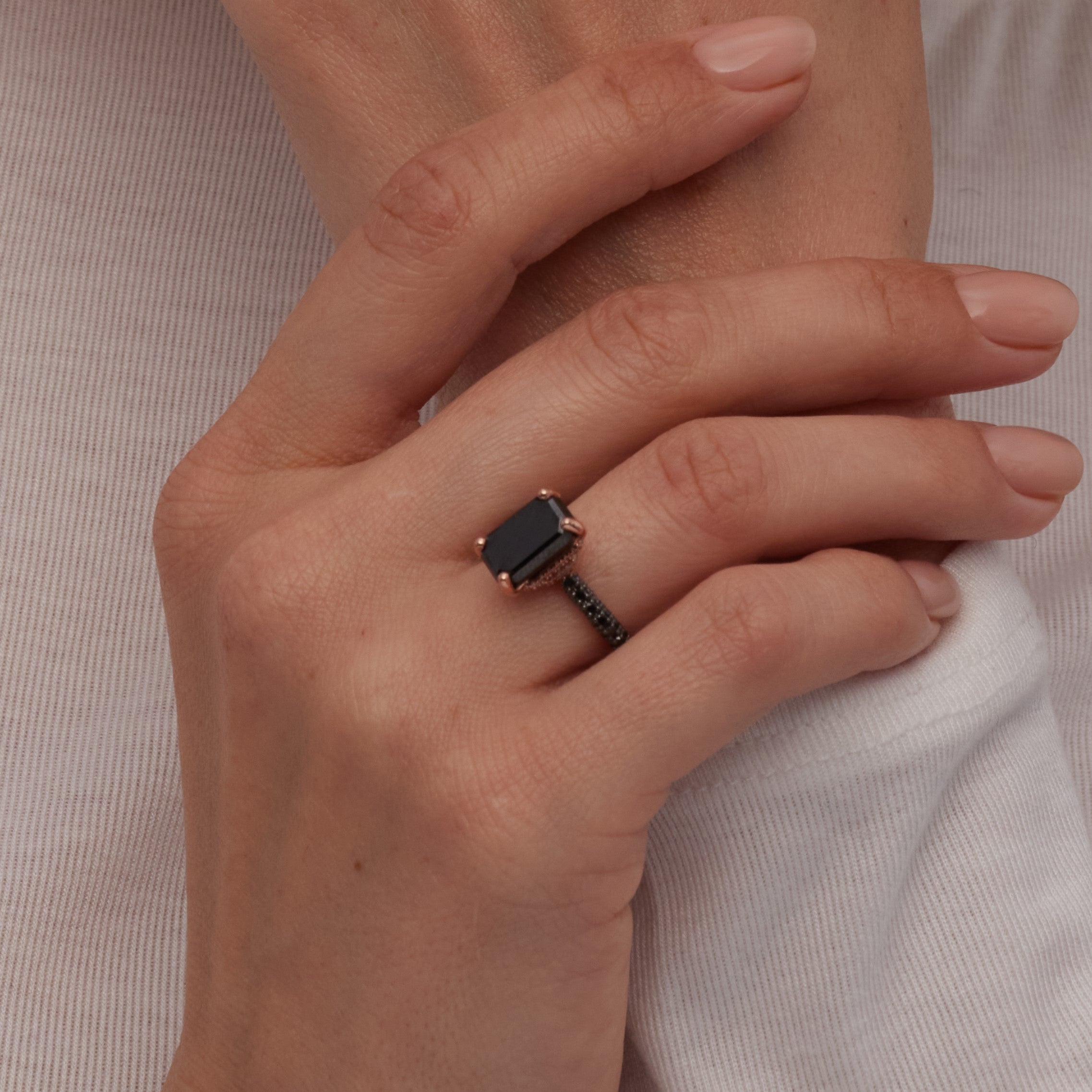 Black Diamond  Natural Black Diamond Emerald Cut Engagement Ring  in Yellow Gold