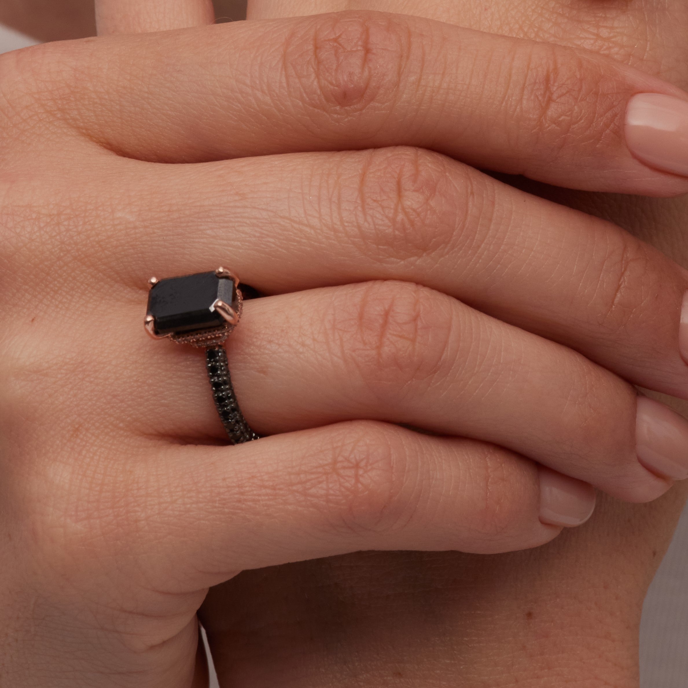 Black Diamond  Natural Black Diamond Emerald Cut Engagement Ring  in Yellow Gold