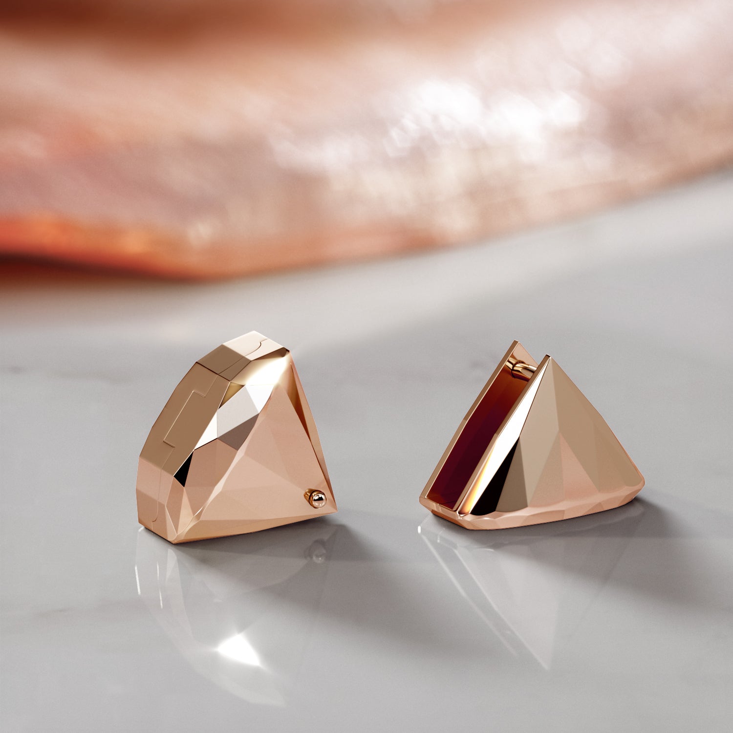 Faceted Matt Solid 14K Yellow Gold Single Earring