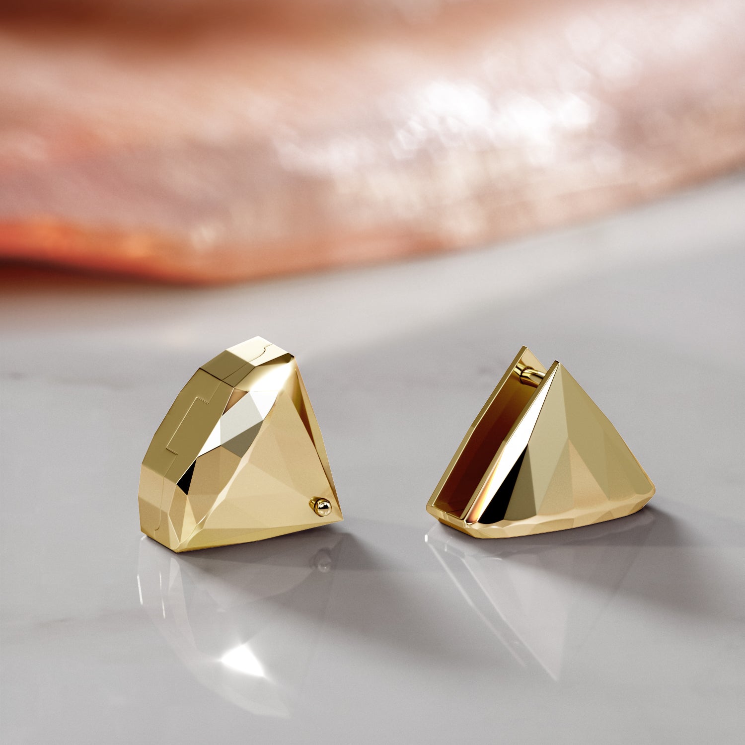 Faceted Matt Solid 14K Yellow Gold Single Earring