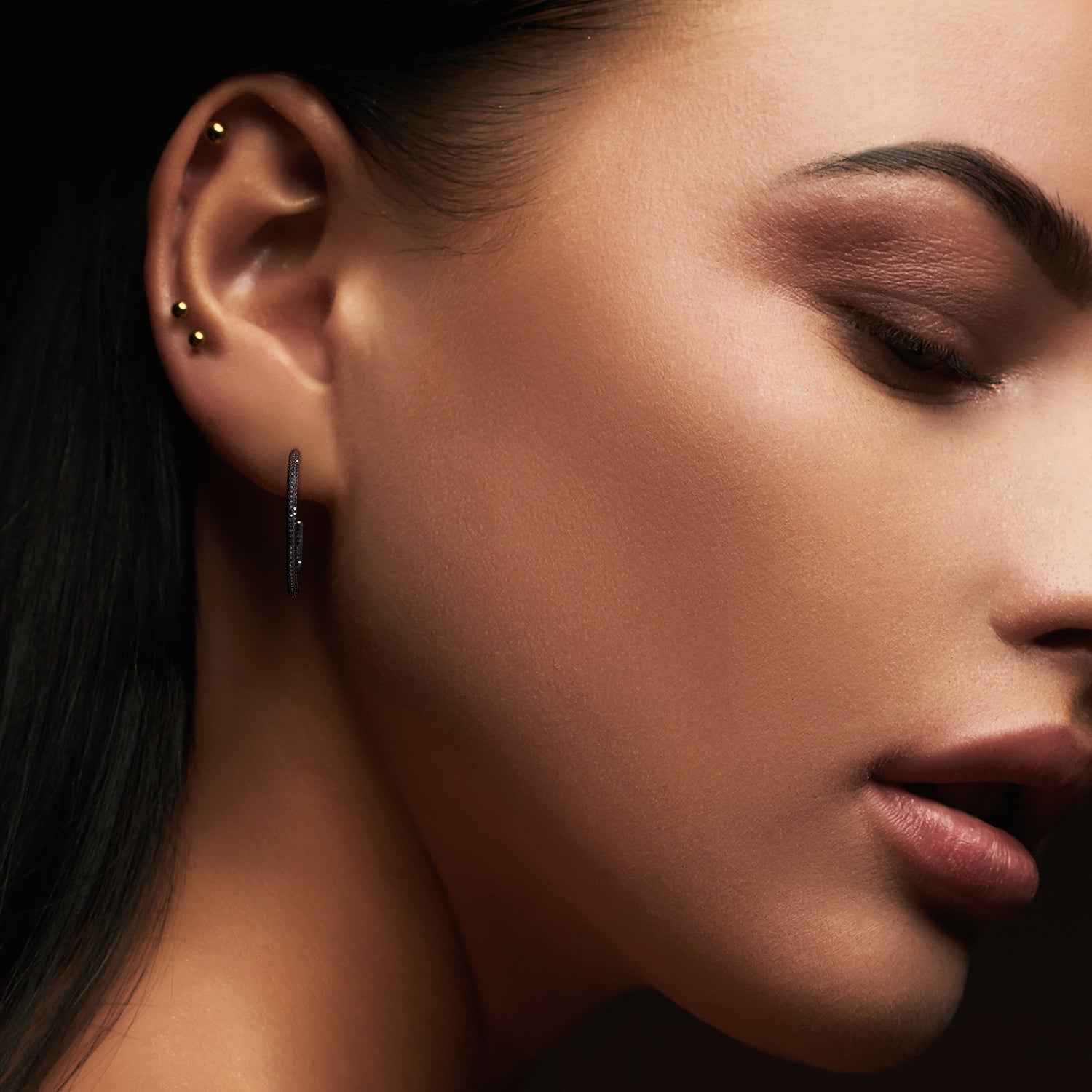 4 Carat Hoop Natural Black Diamond 3-Sided Earrings