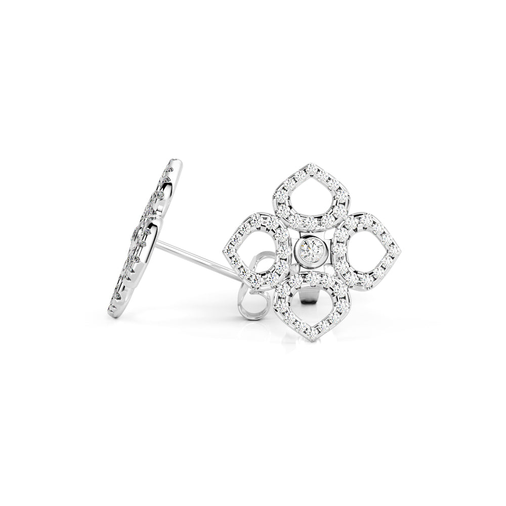 Floral Stud Earrings 1 Natural Diamonds in Yellow Gold