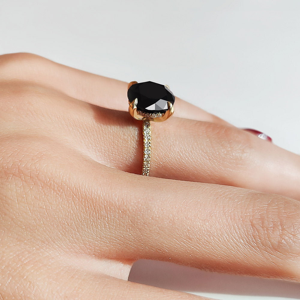 5.14 Carats Natural Black Diamond Round Engagement Ring