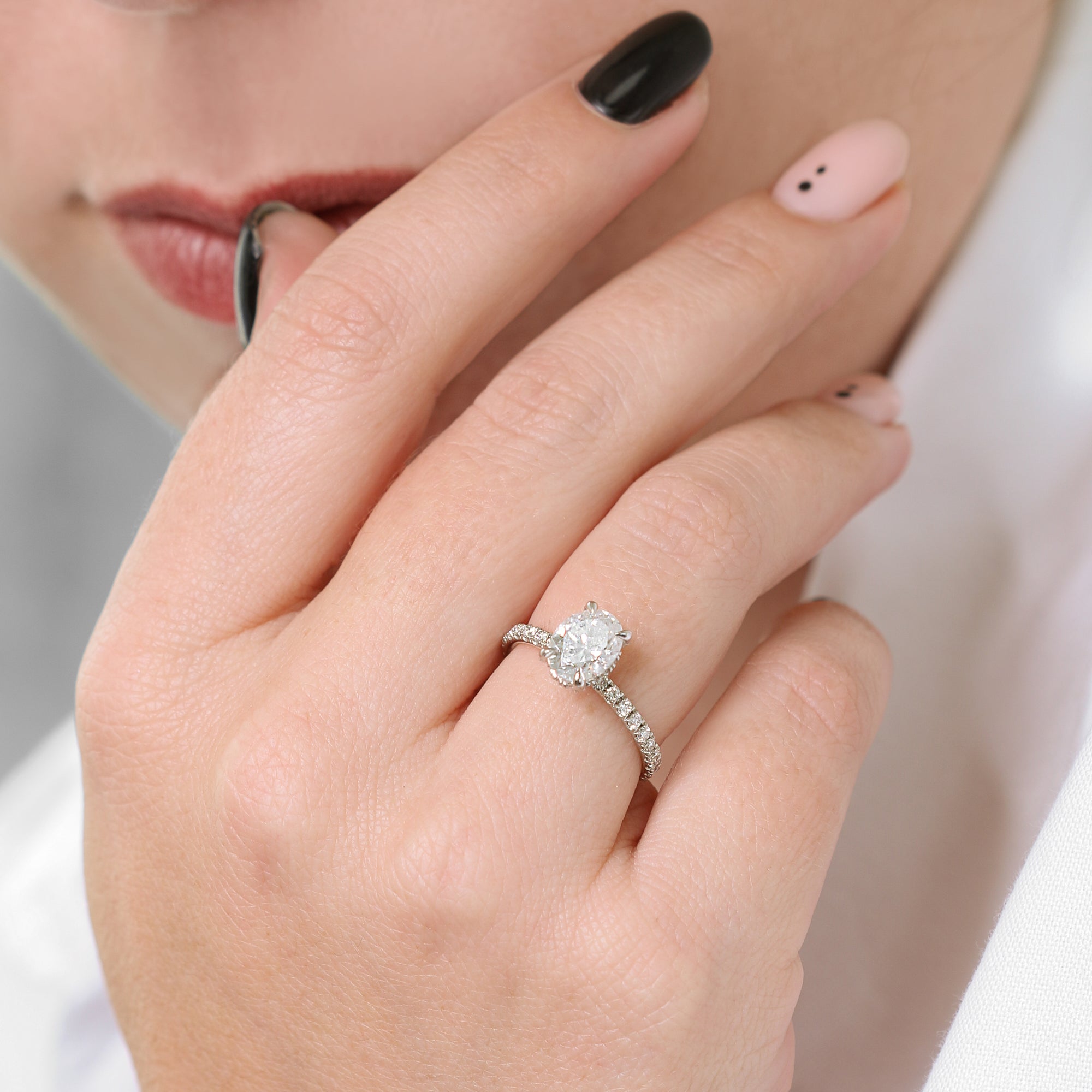 Hidden Halo Natural Oval Cut Diamond Engagement Ring