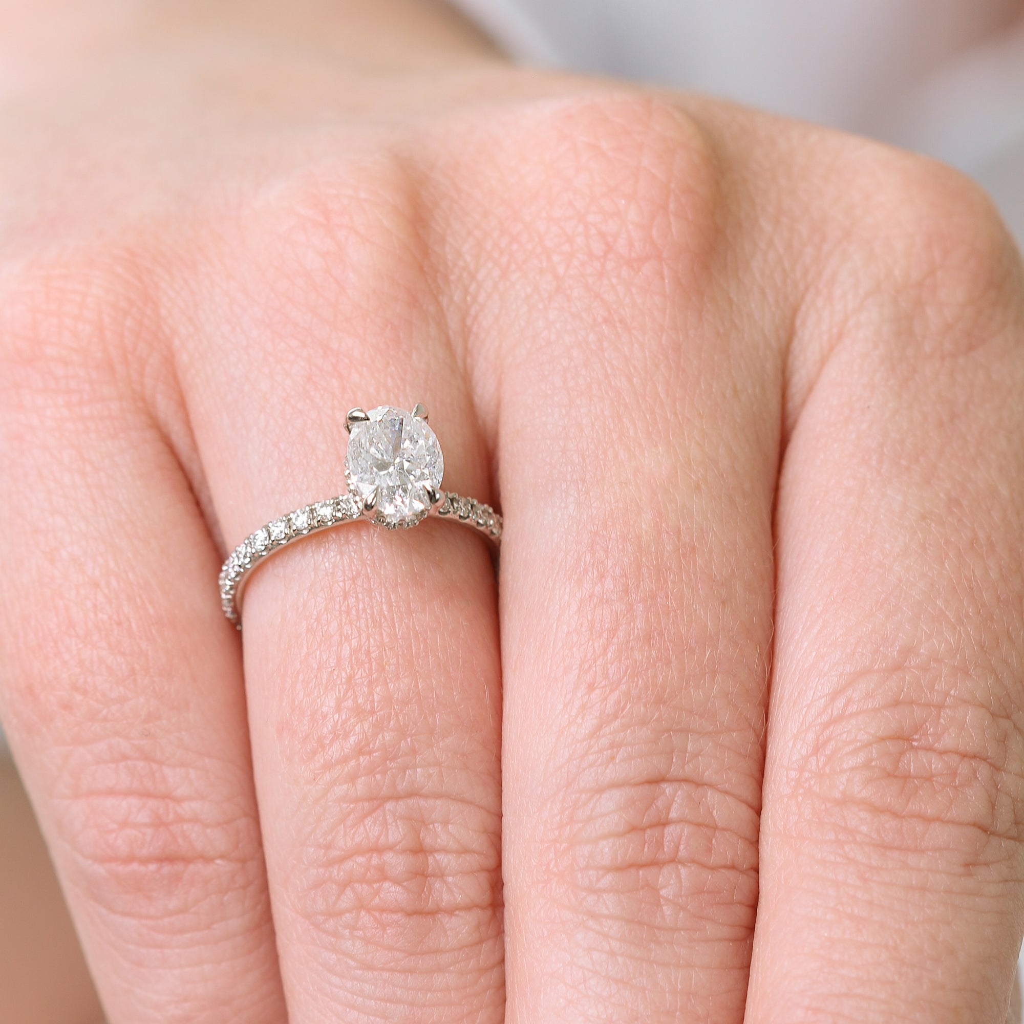 Hidden Halo Natural Oval Cut Diamond Engagement Ring