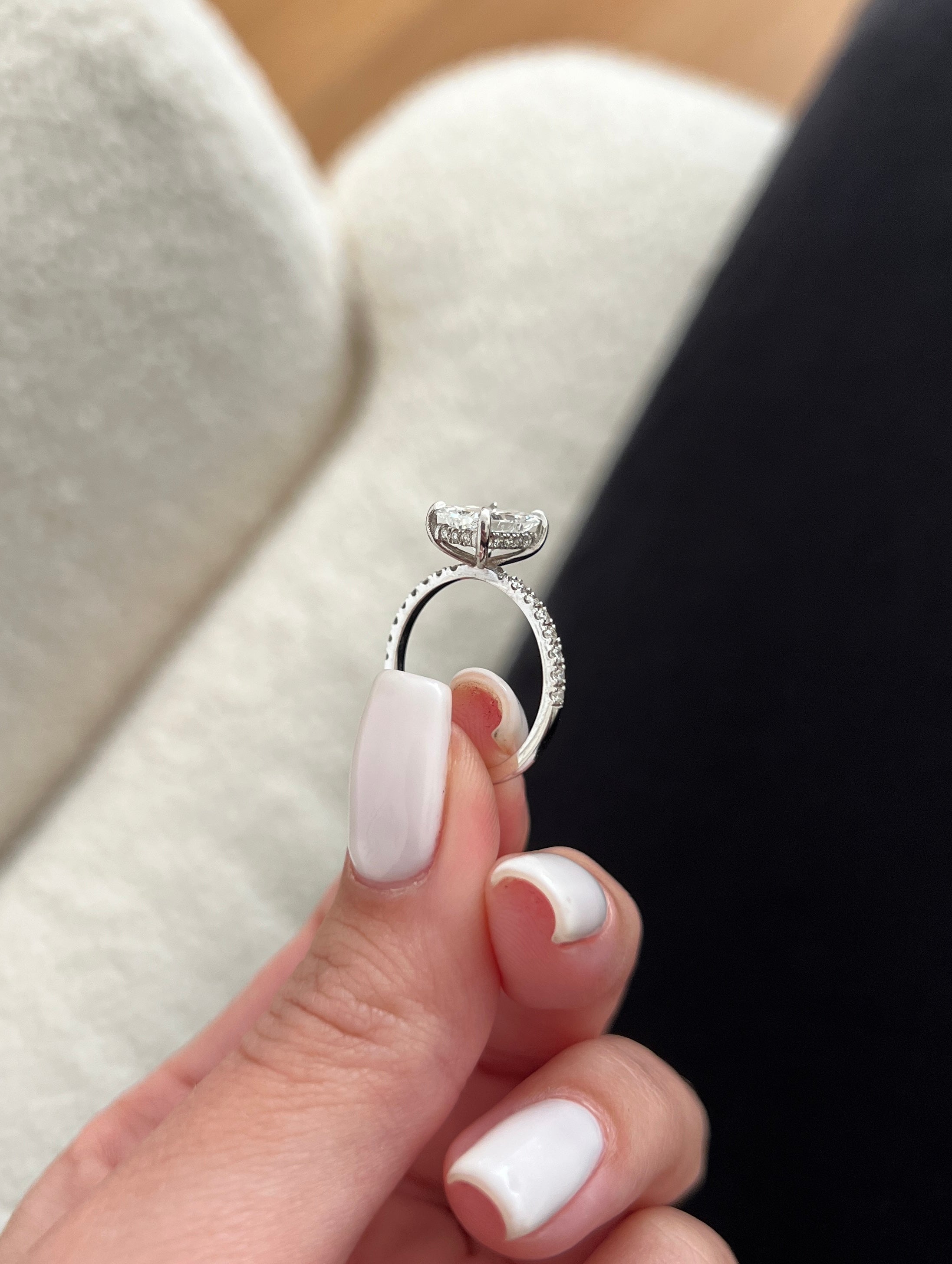 Hidden Halo Natural Radiant  Diamond Engagement Ring